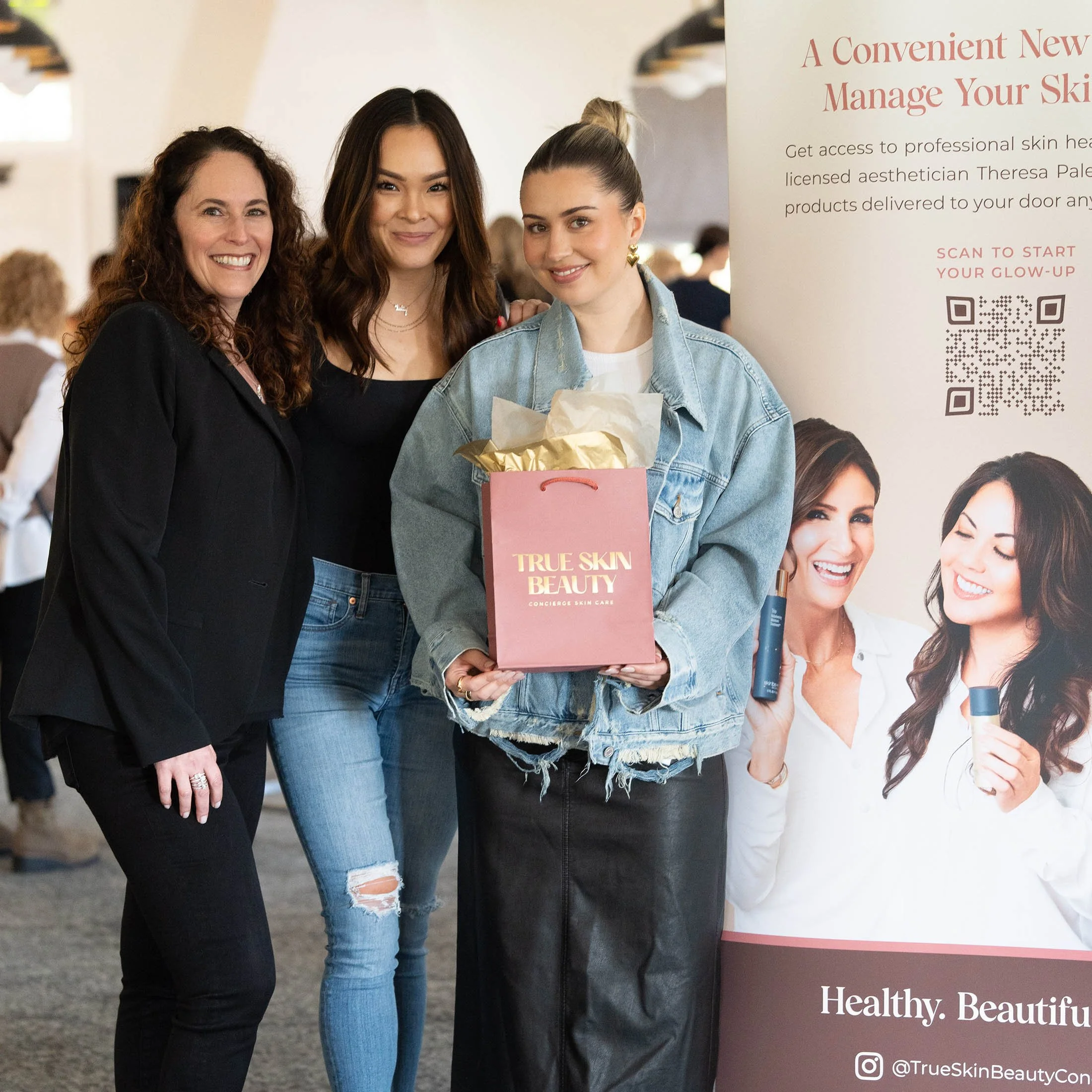 Real True Skin Beauty clients with founder Theresa Palella