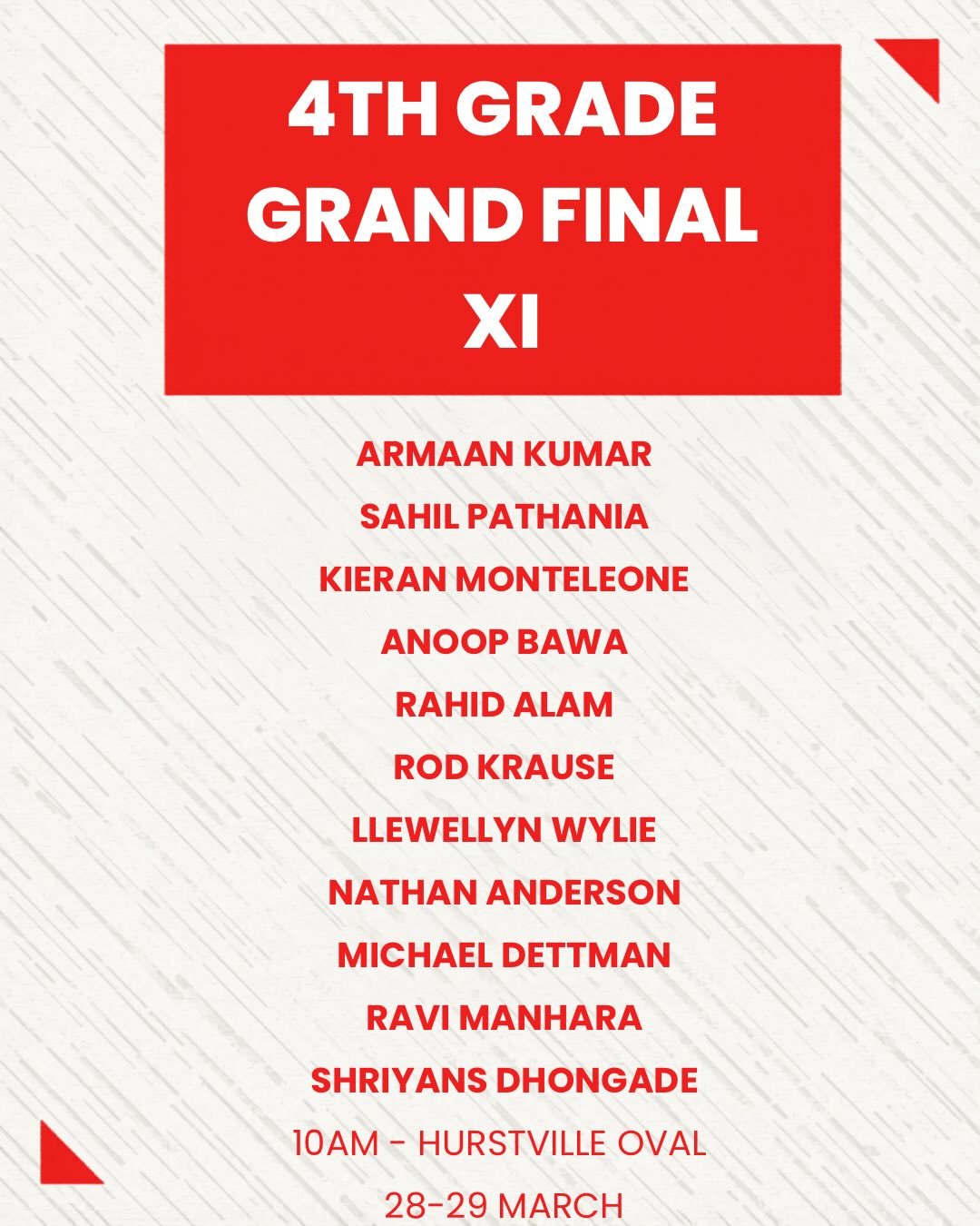 Grand Final time tomorrow. An absolute privilege to be a part of.

4s at Hurstville vs UNSW, Metros at Glenn McGrath Oval vs Sutherland. Make sure you get down to both grounds to help the boys over the line!