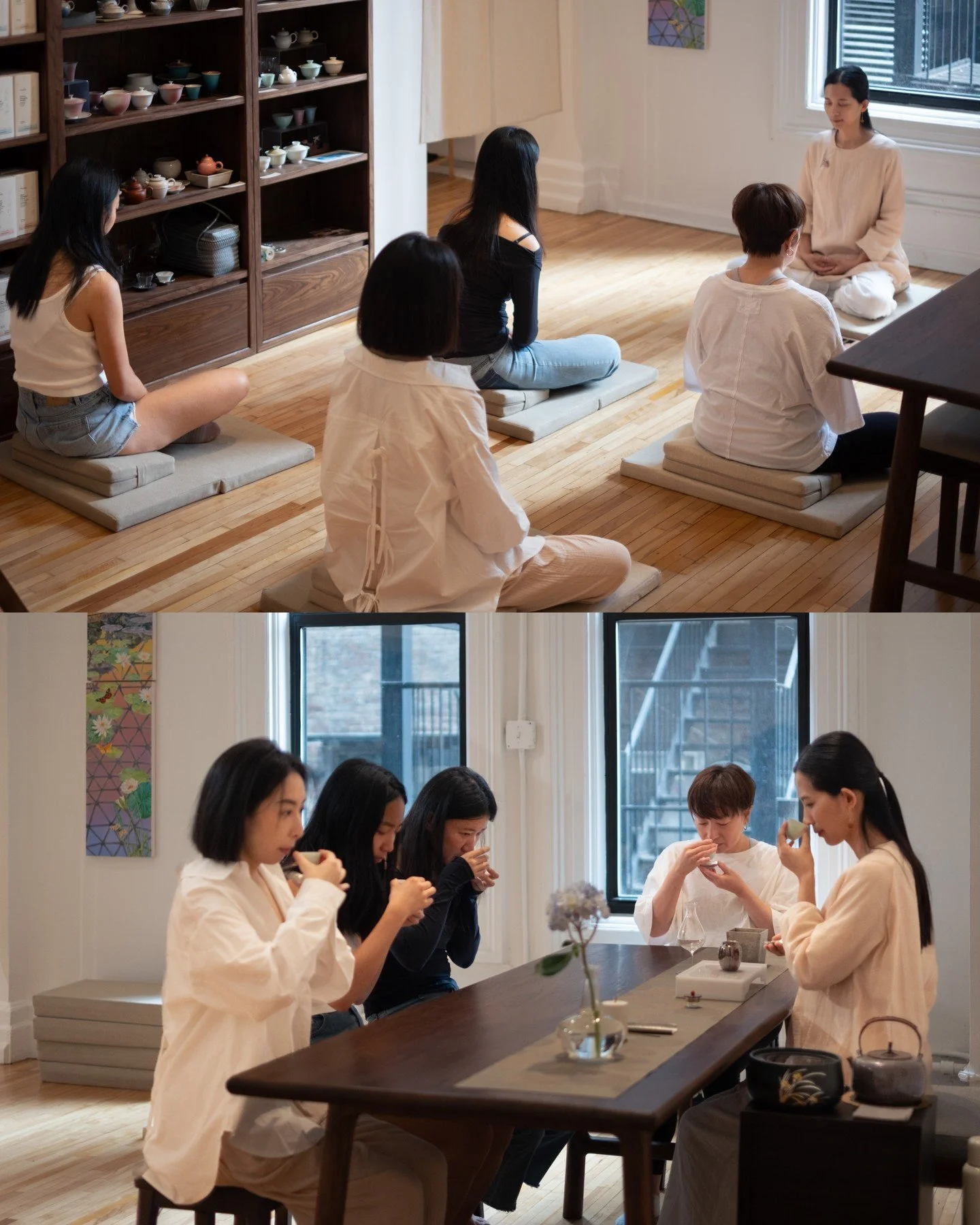 After many Meditation with Tea sessions, one thing has stayed with us: stillness often becomes most meaningful when it is felt in the body.

Some guests arrive after a long, demanding week in New York. They sit down, receive welcome tea, settle into 
