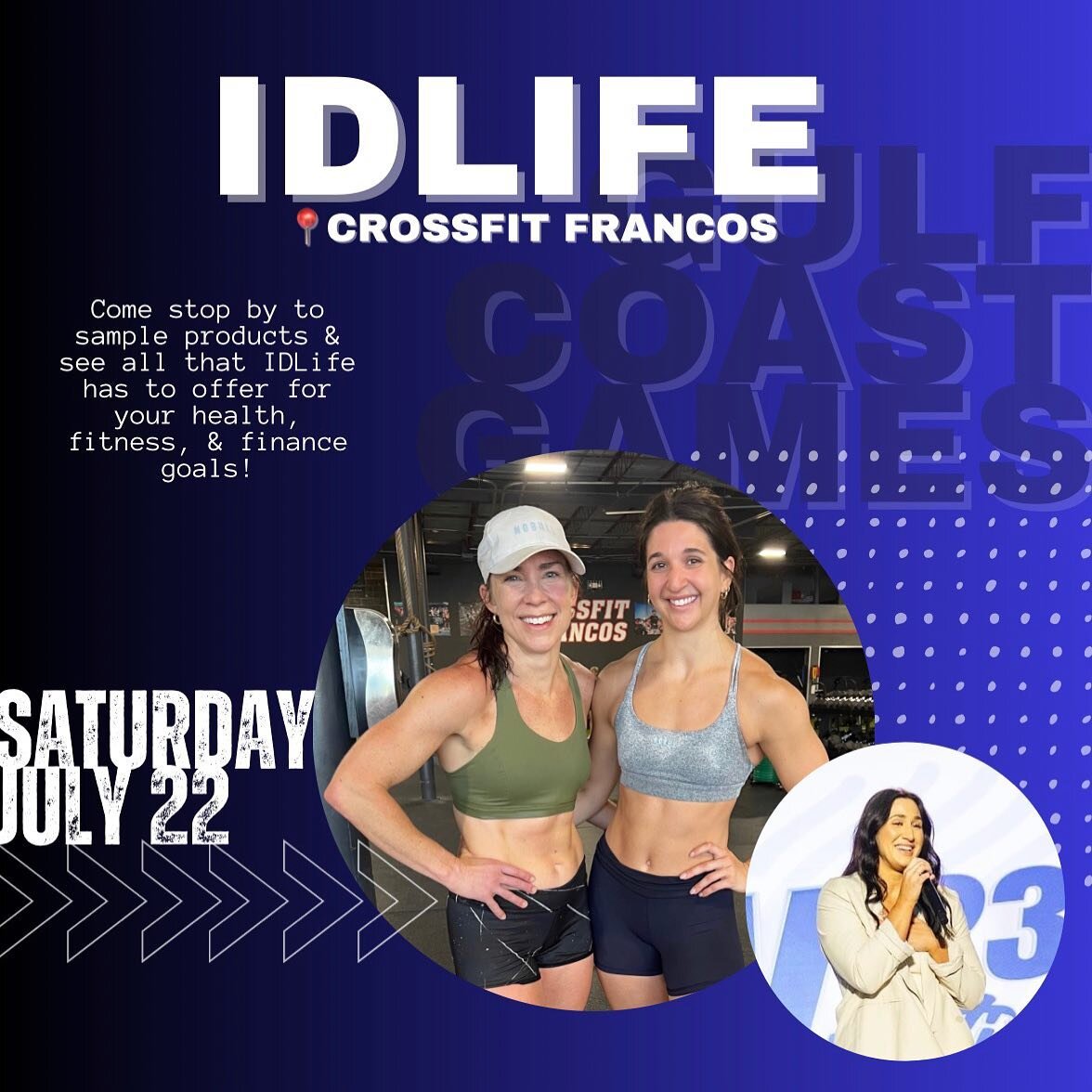 𝗧𝗛𝗜𝗦 𝗦𝗮𝘁𝘂𝗿𝗱𝗮𝘆, 𝗝𝘂𝗹𝘆 𝟮𝟮 ∙ 𝗖𝗿𝗼𝘀𝘀𝗳𝗶𝘁 𝗙𝗿𝗮𝗻𝗰𝗼𝘀📍

Come stop by and see me at our booth to sample products &amp; see all that IDLife has to offer for your health, fitness, &amp; finance goals! 

We will have FOUR Raffles fo