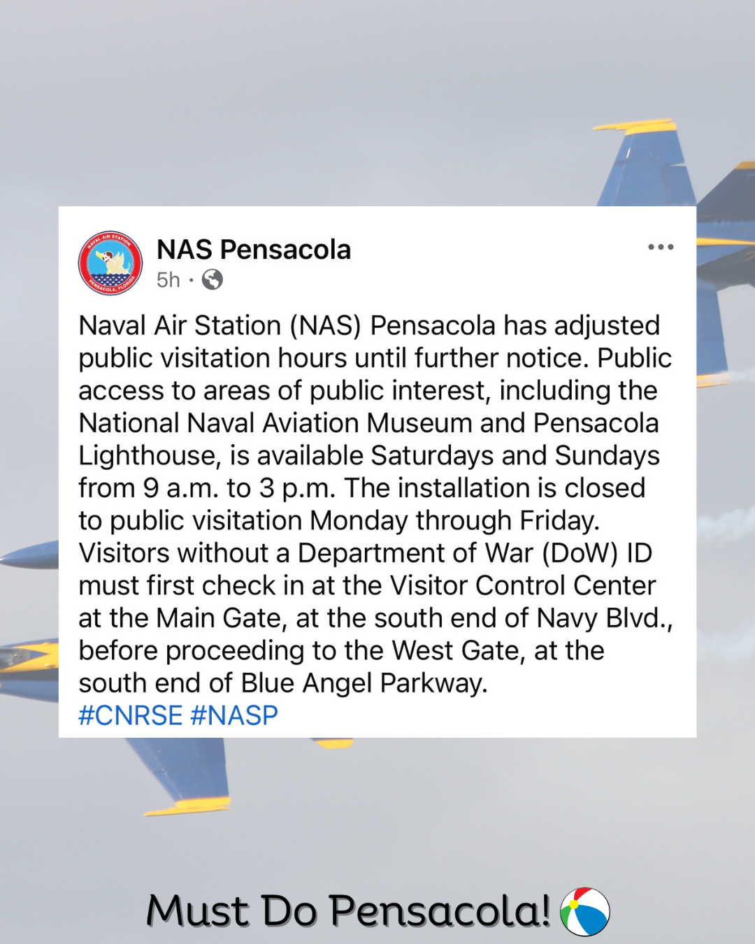 NAS Pensacola Updates Public Visiting Hours for 2026