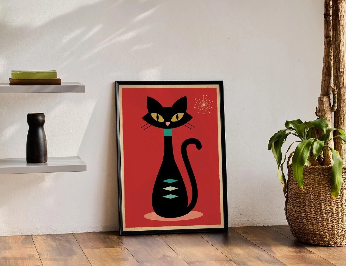 A selection of prints from my Mid Century Modern inspired collection using a colour palette and geometrical shapes associated with graphic posters and art of that era.