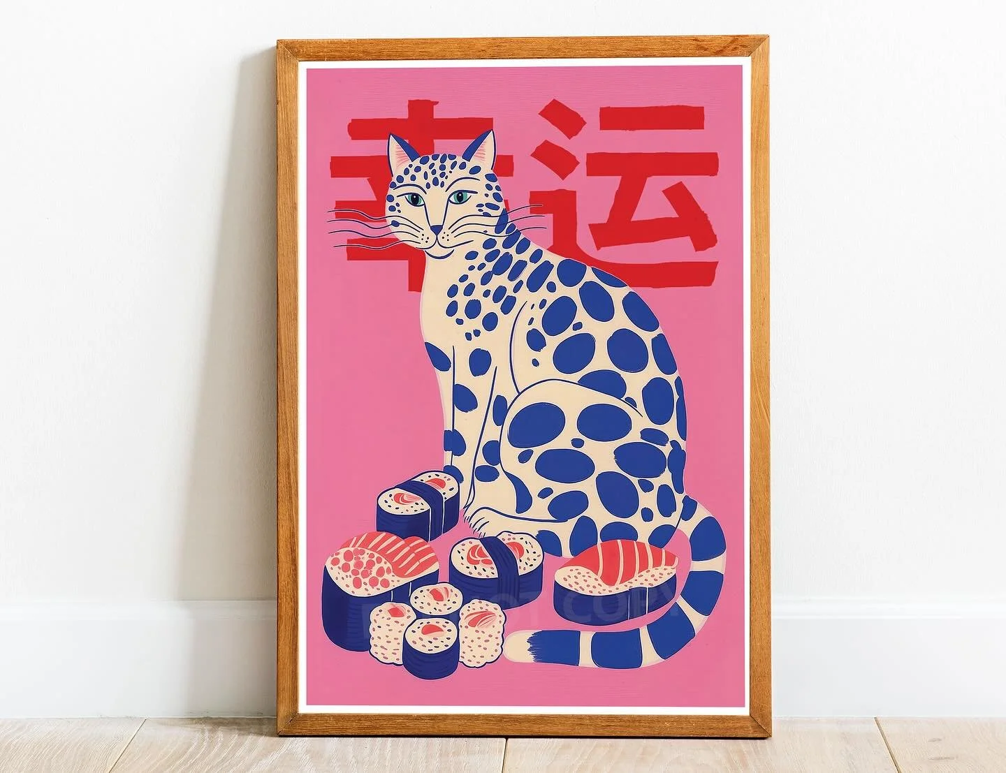 Just added this new &ldquo;Blue Cat with Sushi&rdquo; print to the website. (Link in the bio).