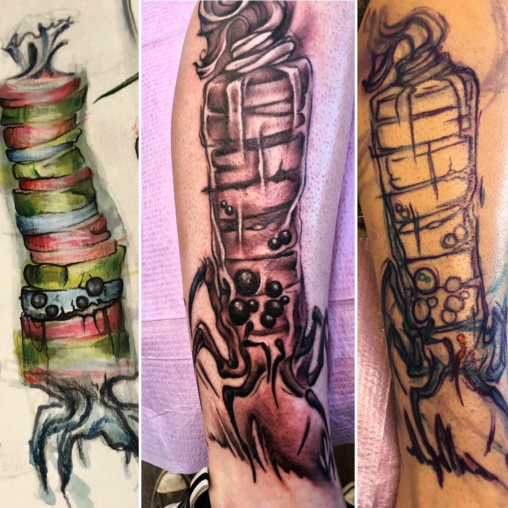 Smartie Spider ( 2022) 
Watercolor on paper | Tattoo pigment and Skin