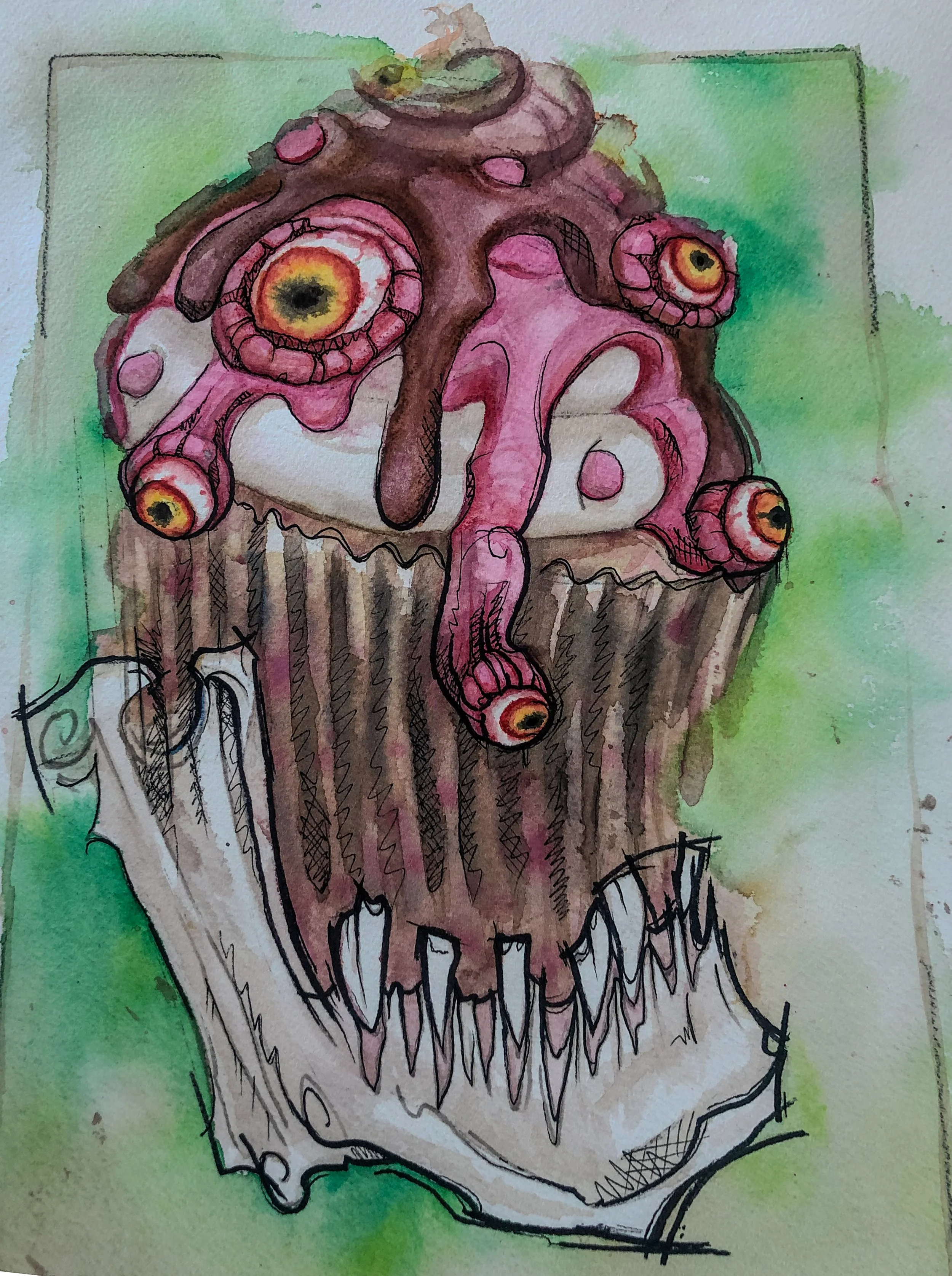 Cupcake Carl (2021)
11" x 14"
Watercolor and pen on Arches paper