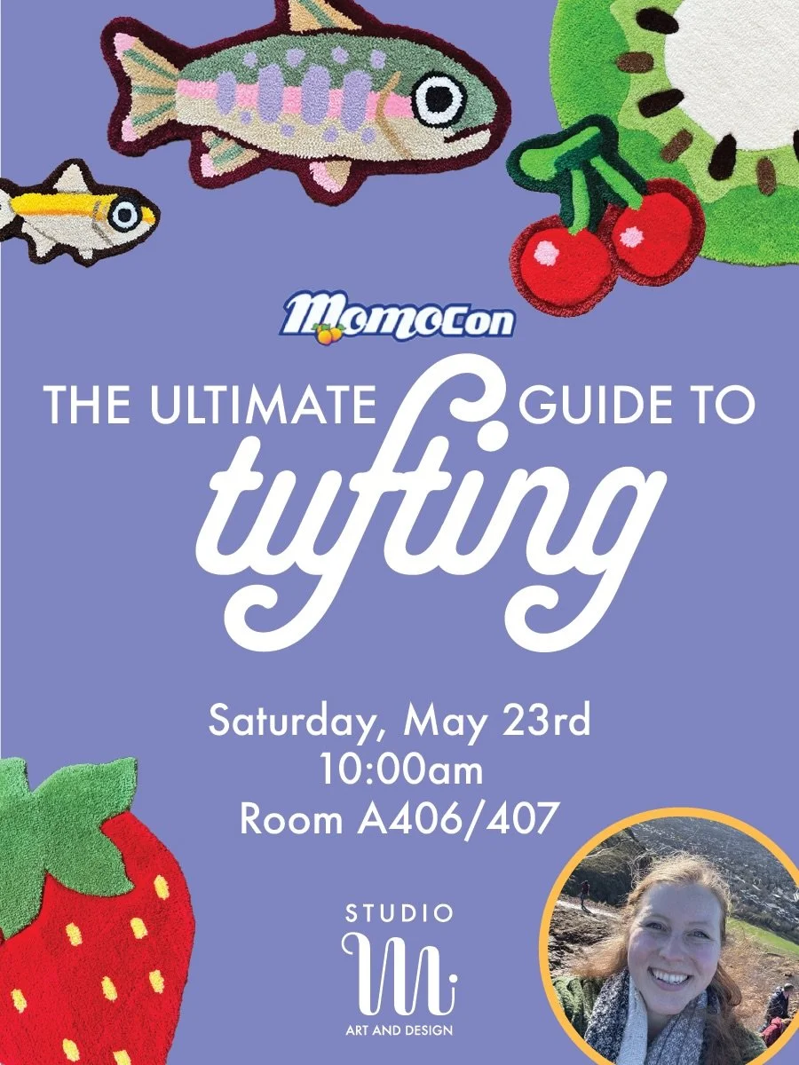 I&rsquo;m hosting a panel at @momocon next weekend! Come learn everything you need to know to get started tufting next Saturday at 10am. Live tufting demonstration and lots of resources, tips, and inspiration