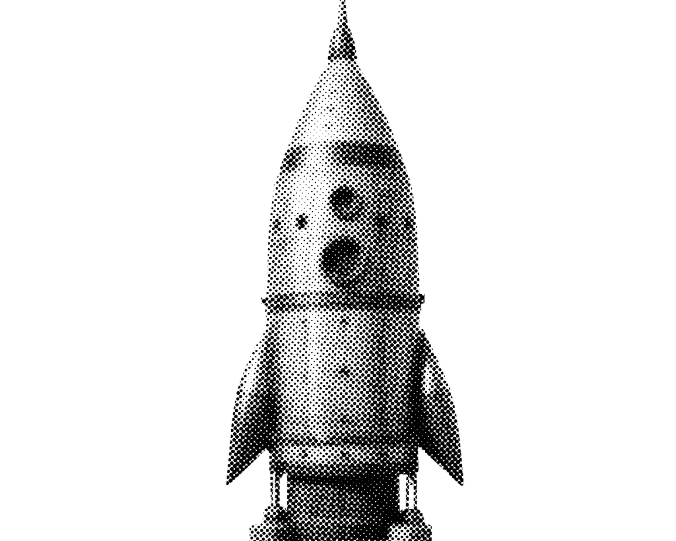 A black and white pictue of a vintage rocket ship