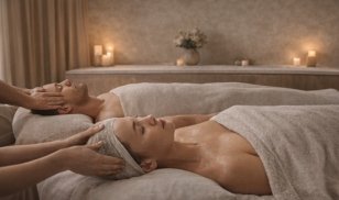 Two women lying on massage tables during a spa massage session, with eyes closed and relaxing expressions.