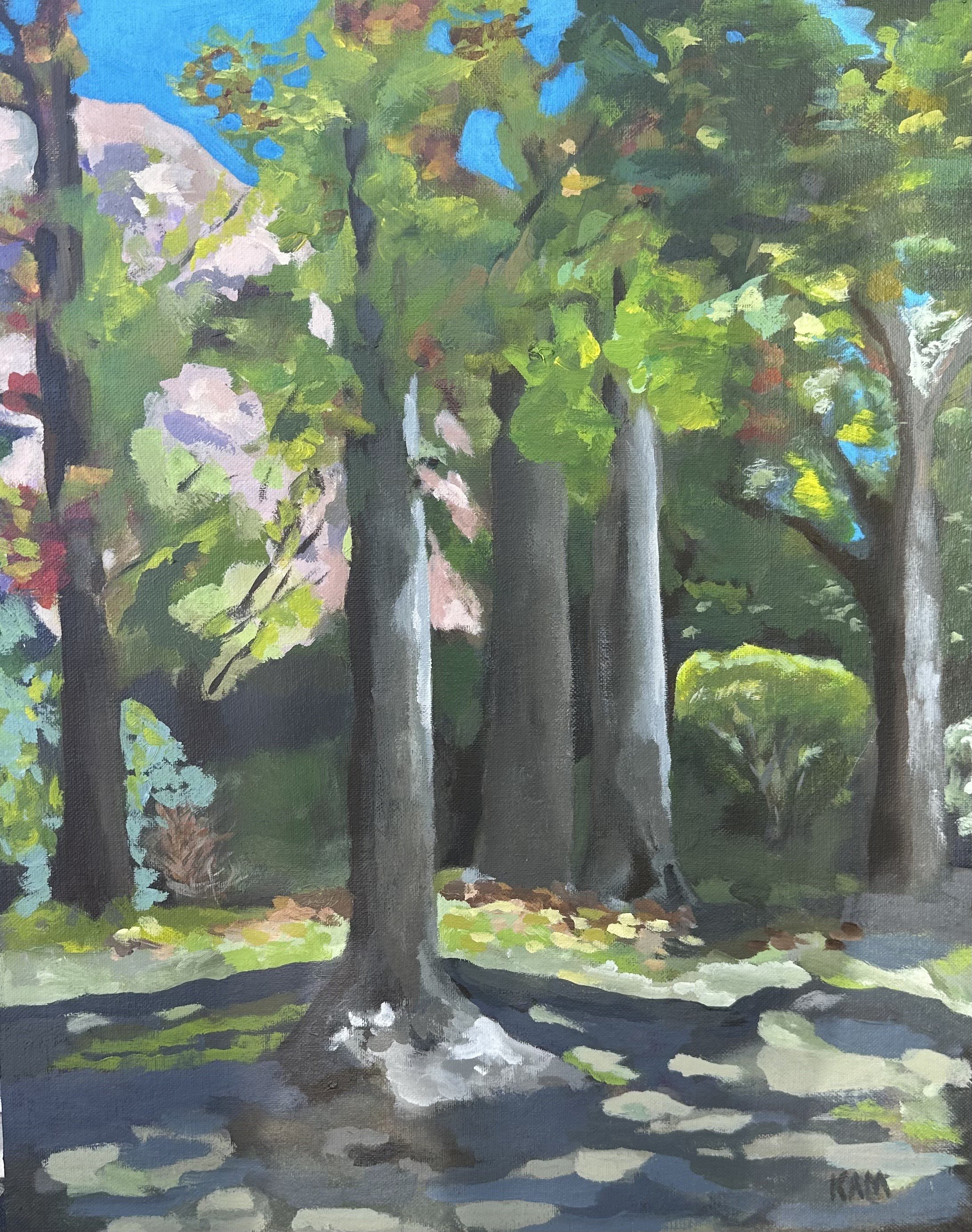 Karen A. Morgentern - "A Walk In The Park" - Acrylic On Canvas Panel - 20" x 16" - $455