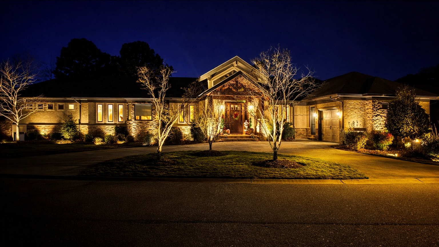 Patio &amp; Outdoor Kitchen Lighting Design For Lake Norman Evenings