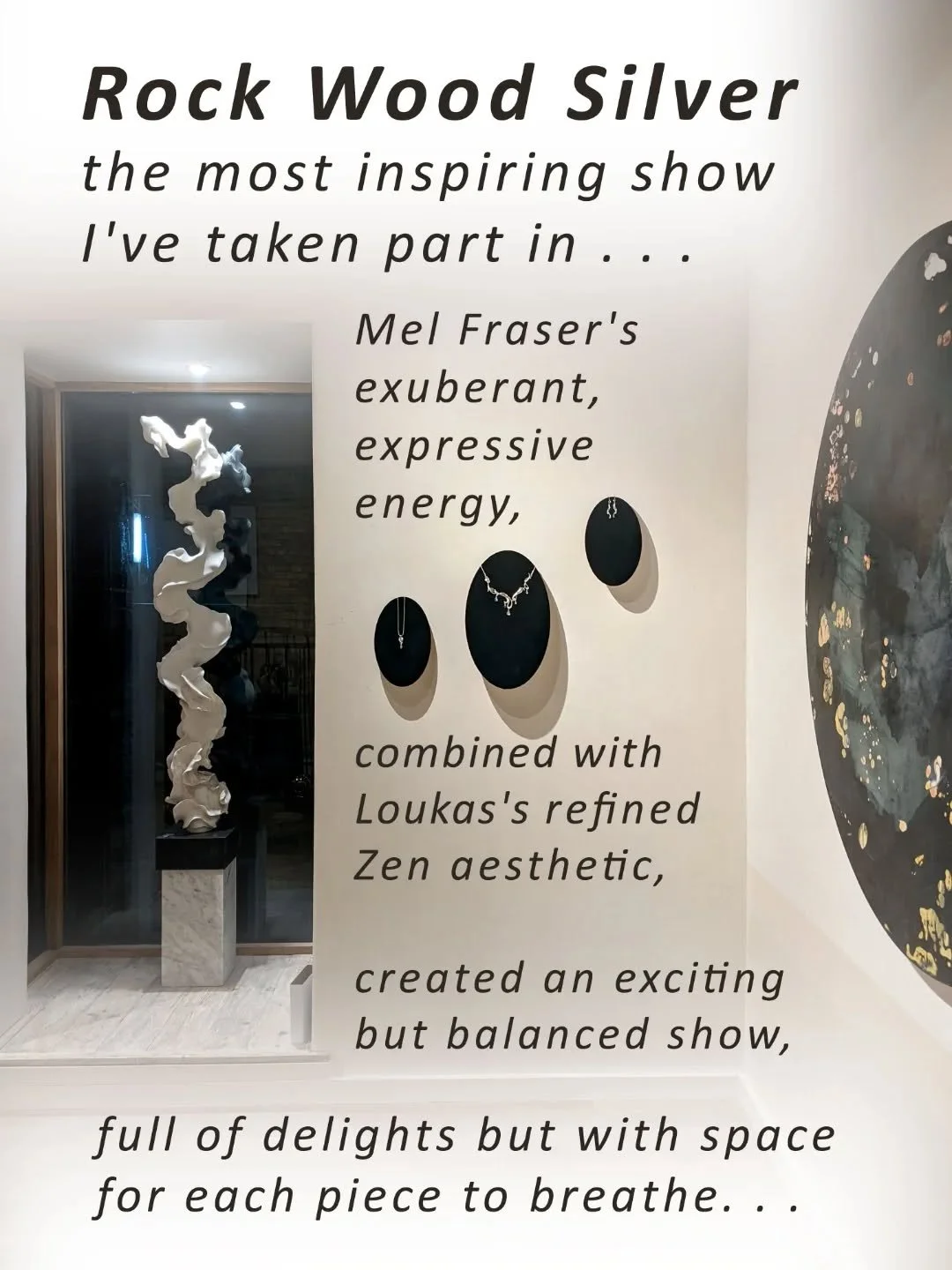 ✨ New Blog Post ✨ about the most inspiring show I've taken part in.

@rockwoodsilver continues this weekend December 13-14th, 11-7pm.

☀️@melfraser.sculpture exuberant, expressive energy combined with Loukas @theloft.life Morley's refined Zen aesthet