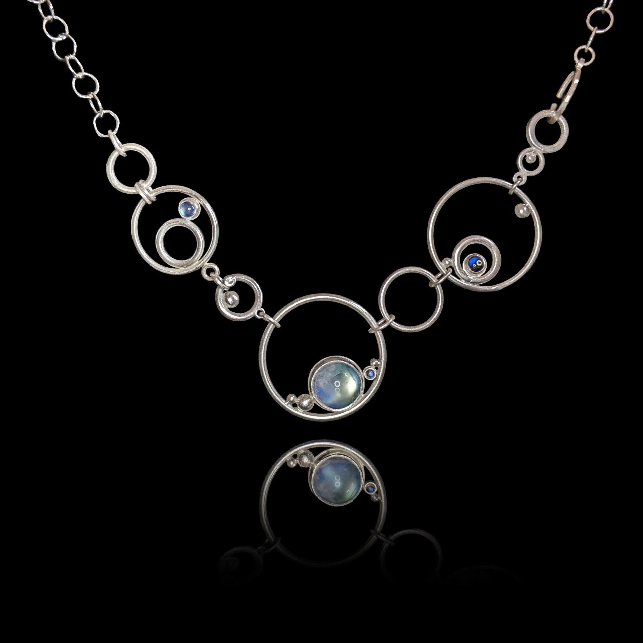 Big Blue Moonstone Circles Necklace - Orbital Constellation