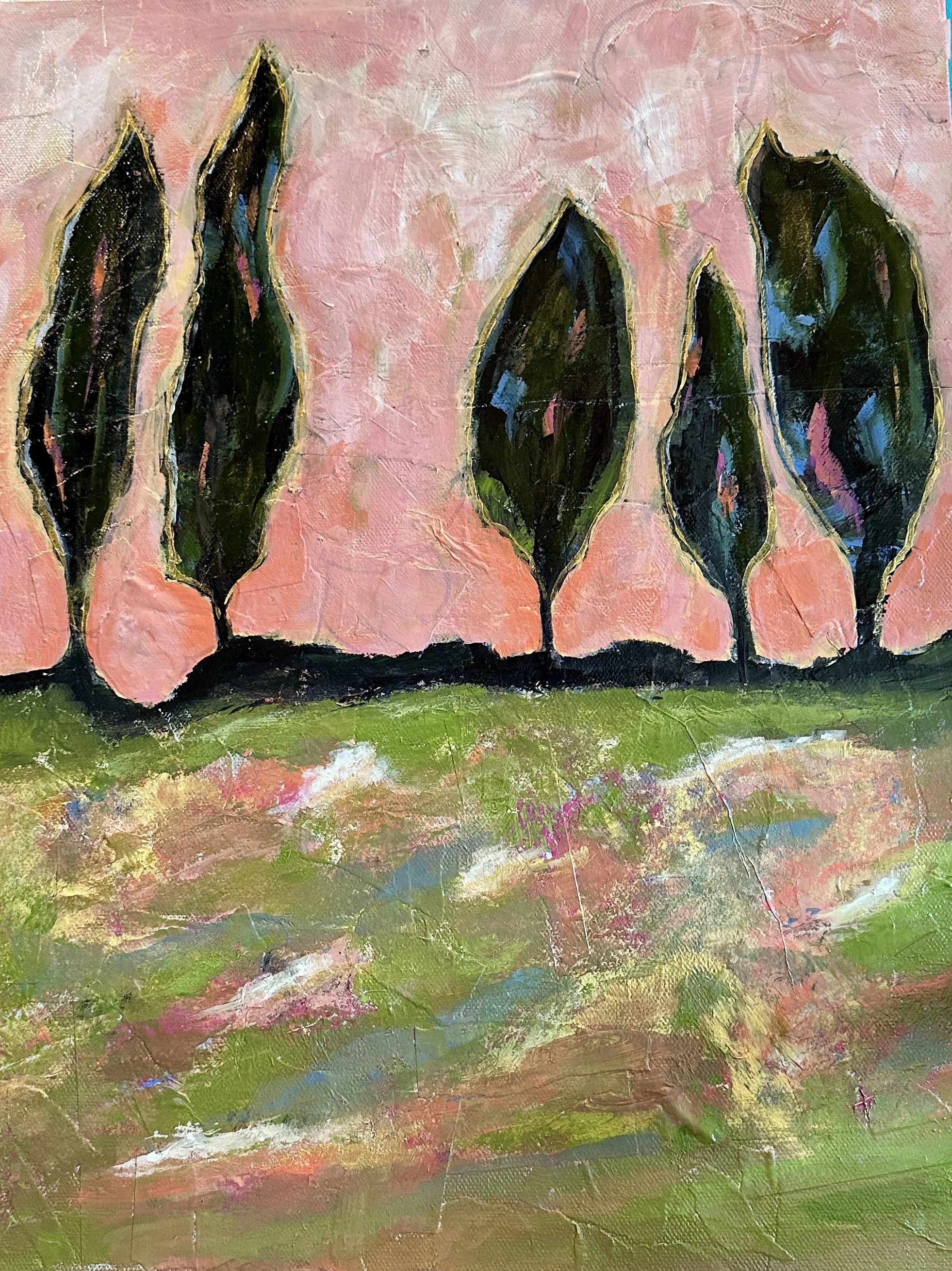 Dancing Cypress-14x18" mixed media on canvas (click photo to purchase at gallery) $98