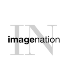Logo with the words 'imagination' and 'IN' in gray and black