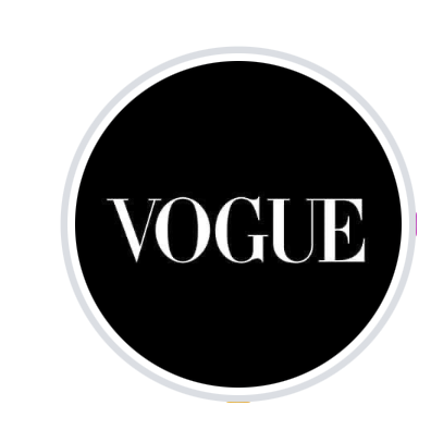 Vogue logo in black and white inside a circular border