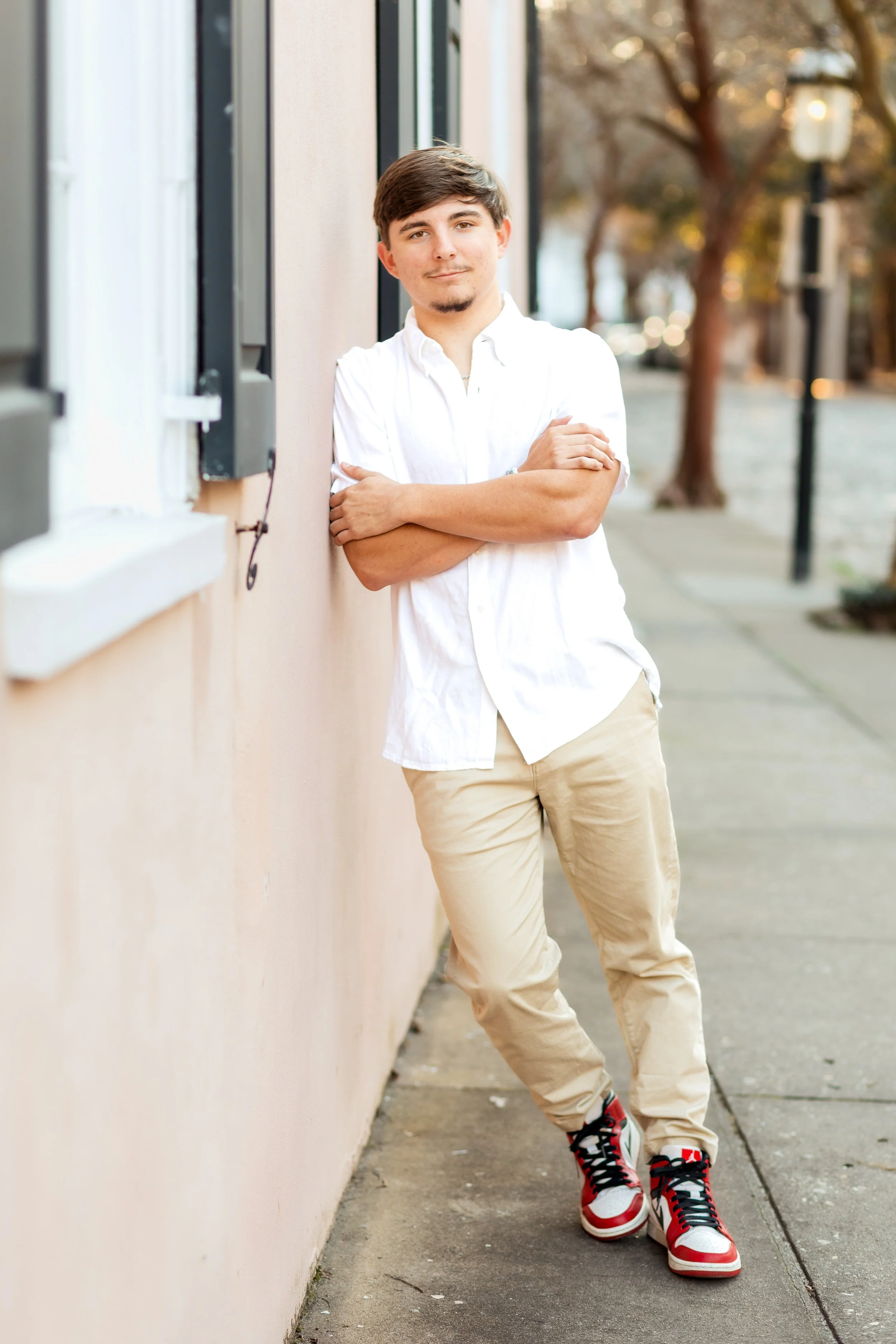 male senior photo, Charleston street senior photo session