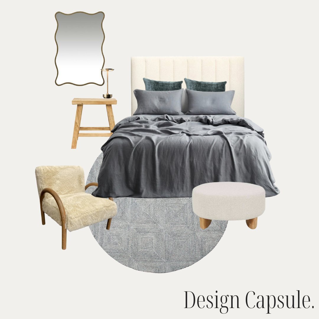 &bull; Design Capsule Series &bull;⁠
⁠
Dreamy bedroom vibes for your Sunday morning! Steel blue &amp; creamy vanilla tones 🍦⁠
⁠
At Armstrong Interiors we have an eye for detail and can curate a look specific to your home; ensuring warmth, elegance a