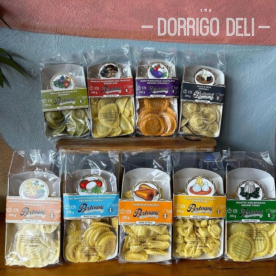 💠 We can't wait to try all of the NEW Bertagni pastas! Come in &amp; check out the range for the easiest dinner all week! 🍅🧀🍆🧄🍄&zwj;🟫🌿

#thedorrigodeli #delicatessen #dorrigo #italianpasta #freshpasta #tortellini #ravioli #mezzelune #girasoli