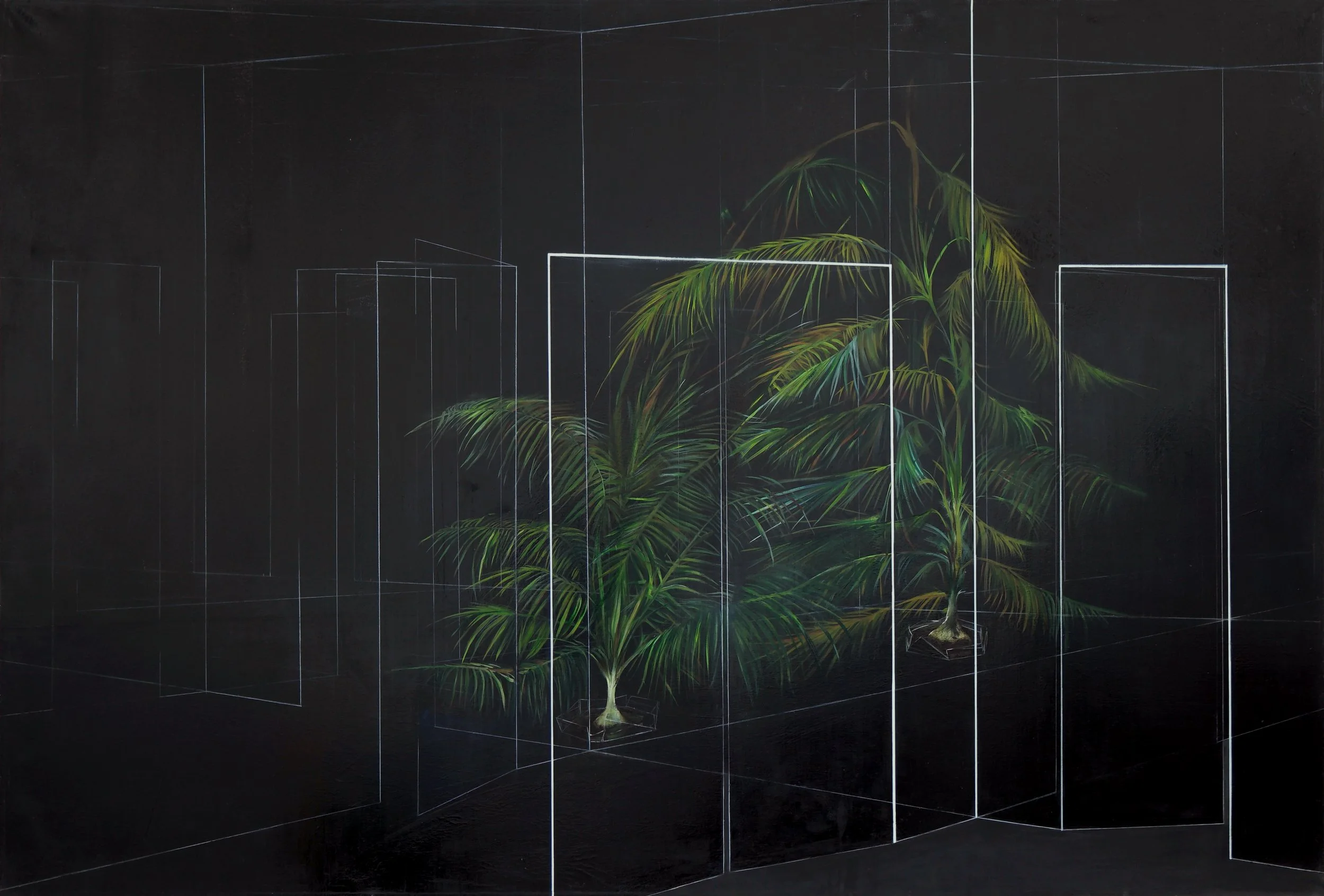 halls-doors, oil and marker on canvas, 135 x 200 x 4 cm, 2014