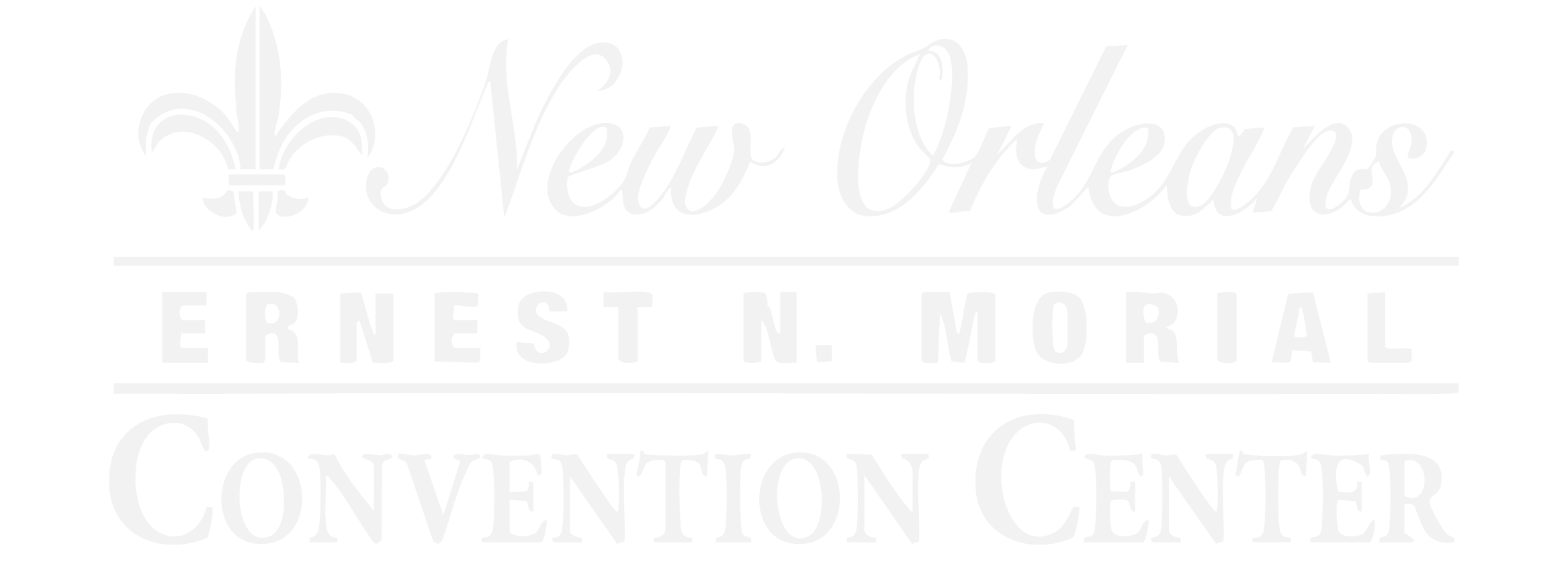 Logo for the New Orleans Ernest N. Morial Convention Center with a fleur-de-lis symbol at the top, and text in cursive and bold fonts reading "New Orleans" and "Ernest N. Morial Convention Center."