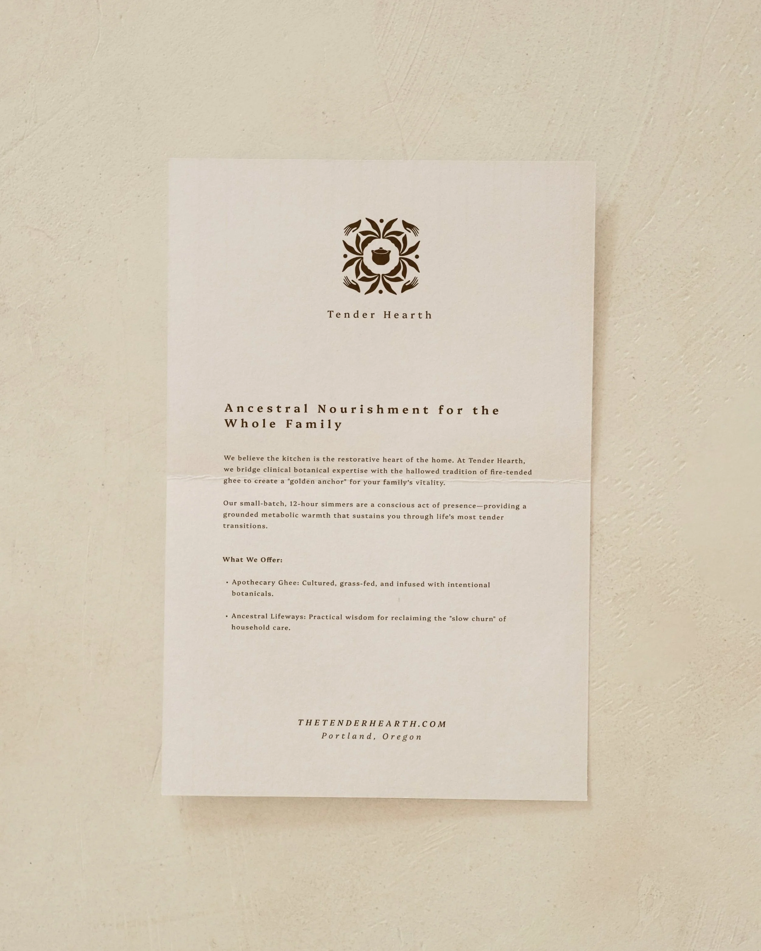 Minimalist editorial layout design for postpartum education classes using modern serif and hand-carved fonts.