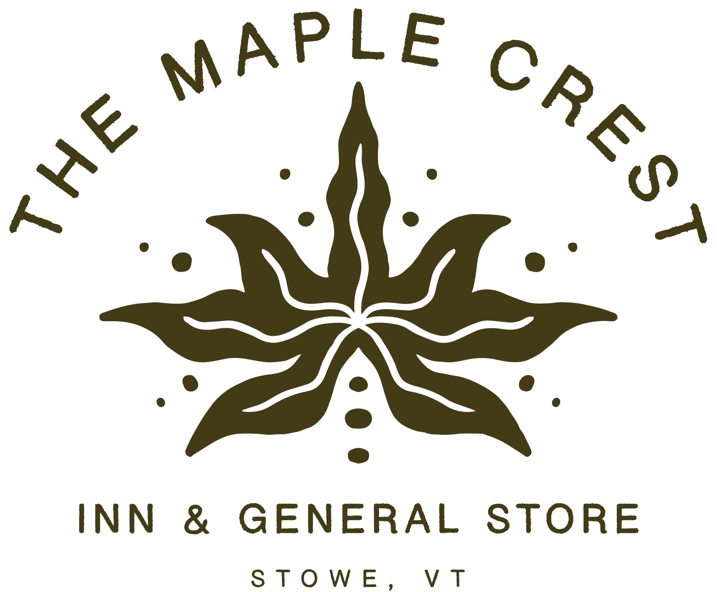 A Rustic, Hand-Drawn Maple Leaf Logo for the Maple Crest Inn & General Store in Vermont