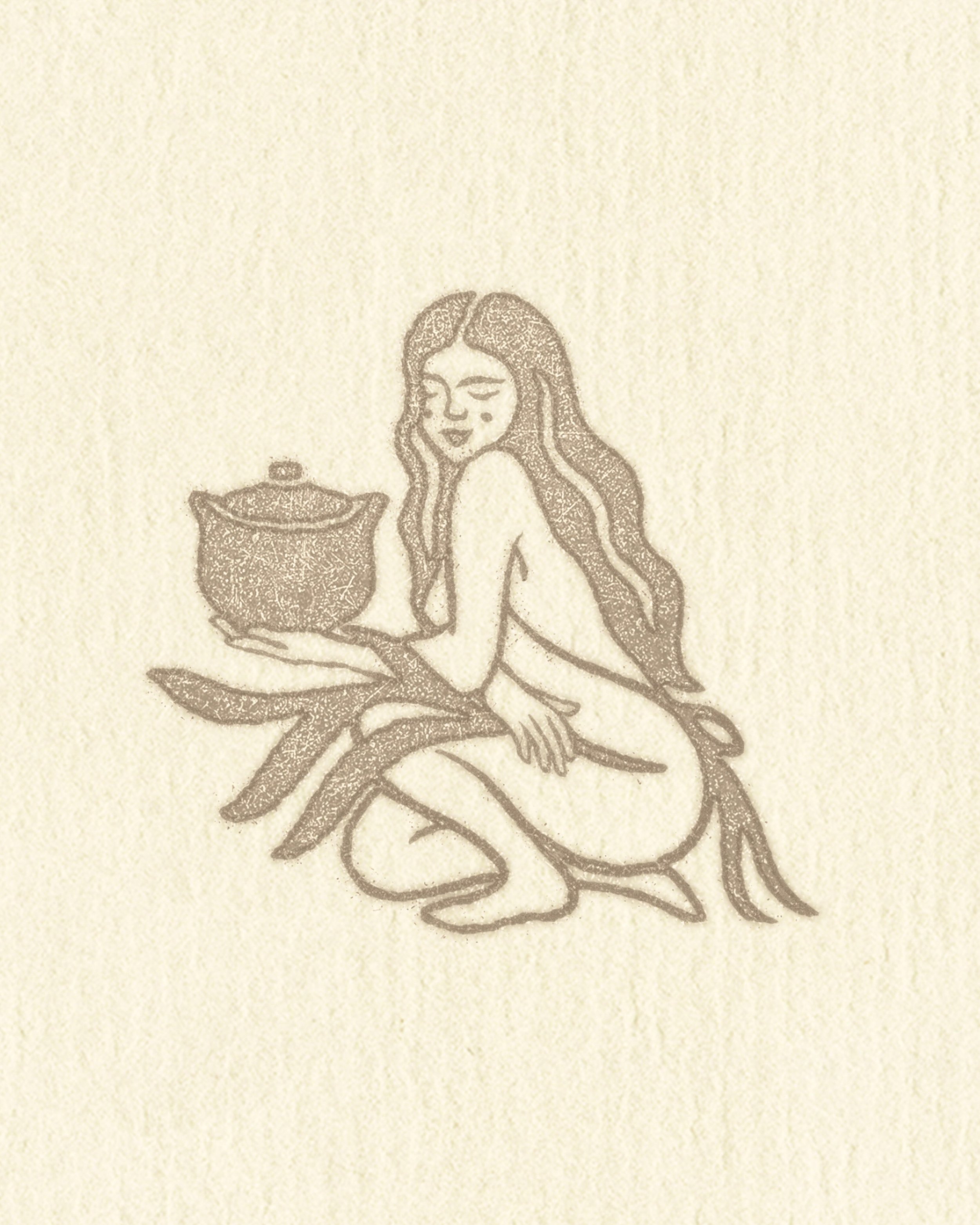 Minimalist maternal figure textured logo design for an ancestral postpartum care and somatic bodywork brand.
