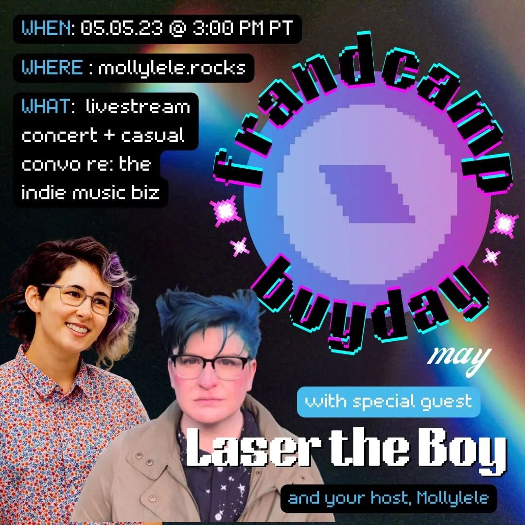 ✨ FRI 5.5.23: @lasertheboy and @mollylewis.wtf Livestream Concert! ✨

Trans icon, LASER THE BOY, of @thedoubleclicks fame and the brains behind @tartlmusical and the forthcoming @sharkatemyp joins us live and in the same room (!?) to celebrate #bandc