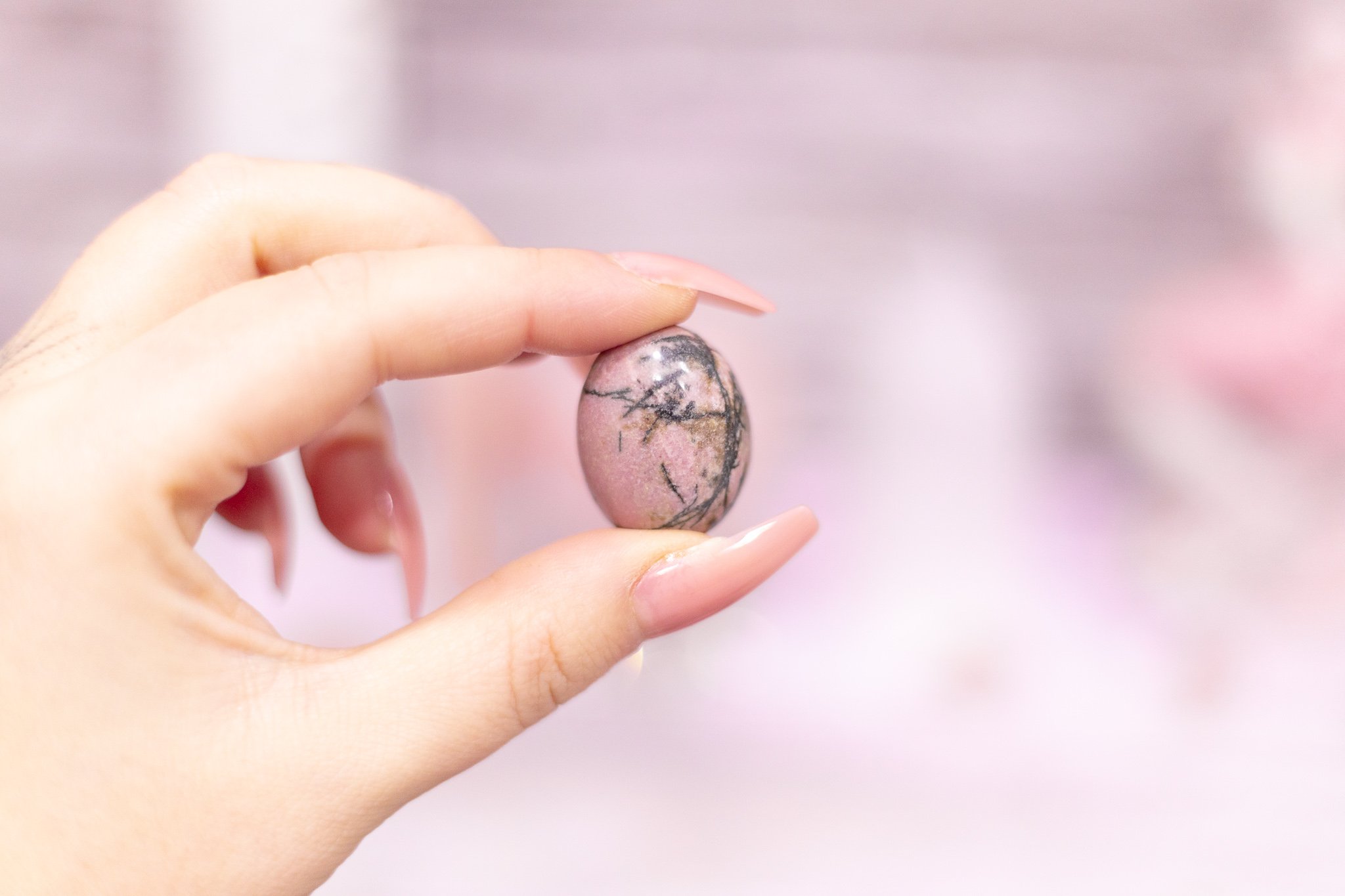 rhodonite pink and black tumble stones small
