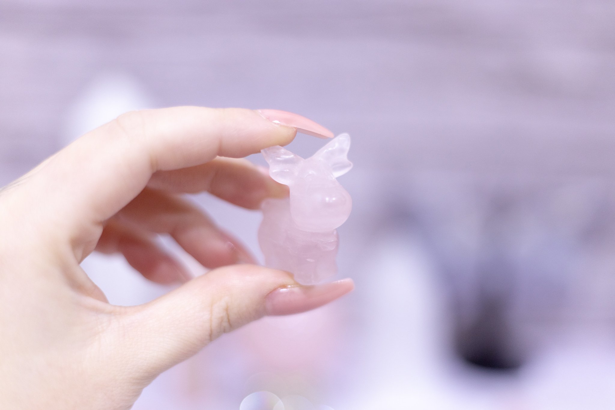 medium crystal reindeer carving rose quartz