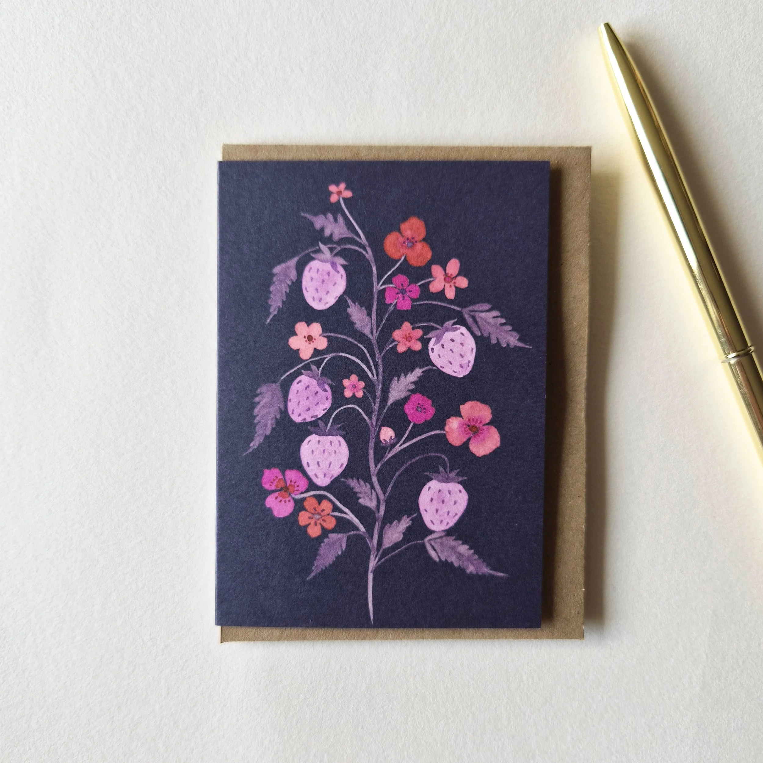 Strawberry Floral - Mini card