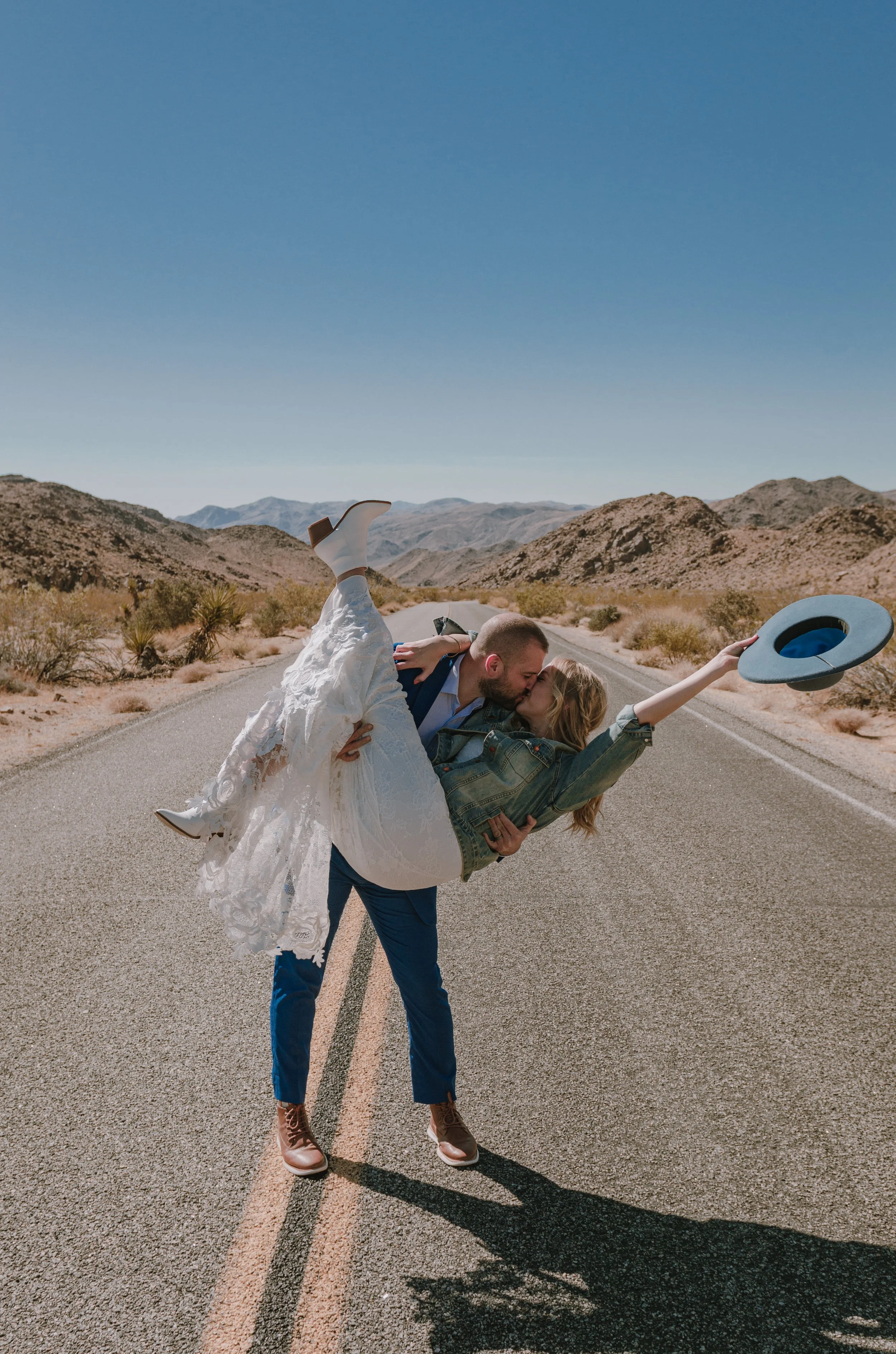 Bride and groom photography session at Joshua Tree National Park during their small wedding elopement