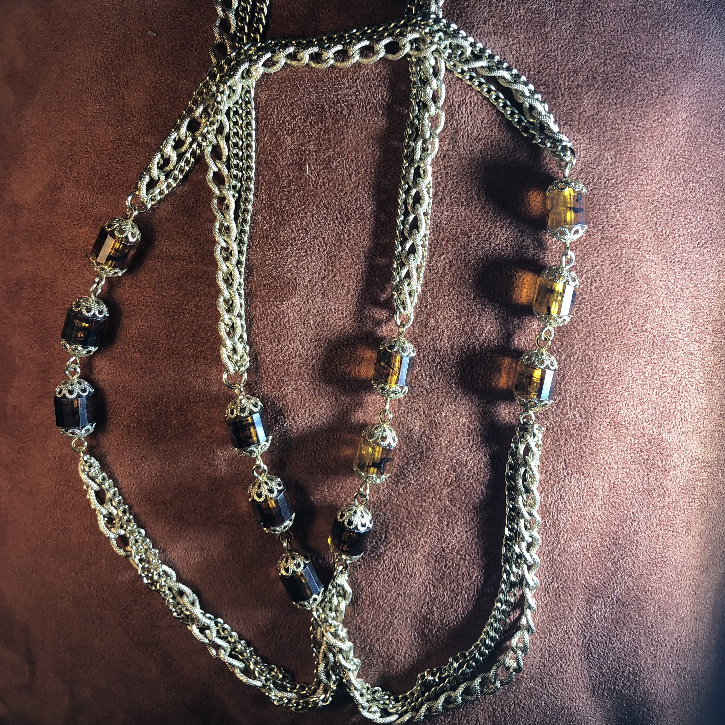 Multi-Layered Amber Color Beaded Necklace