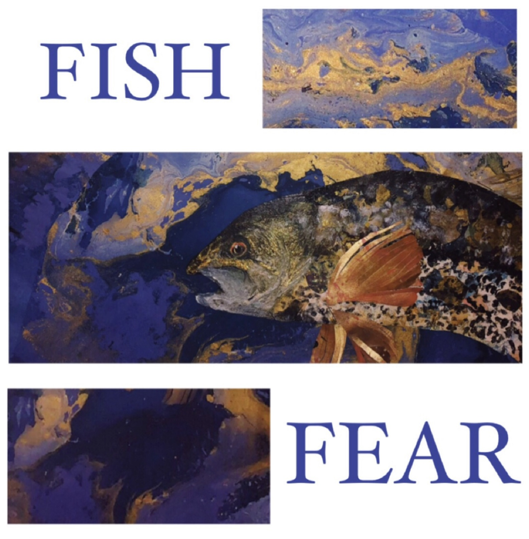 FISH FEAR, acrylic and mixed media sculpture on canvas, digital collage, 2021 