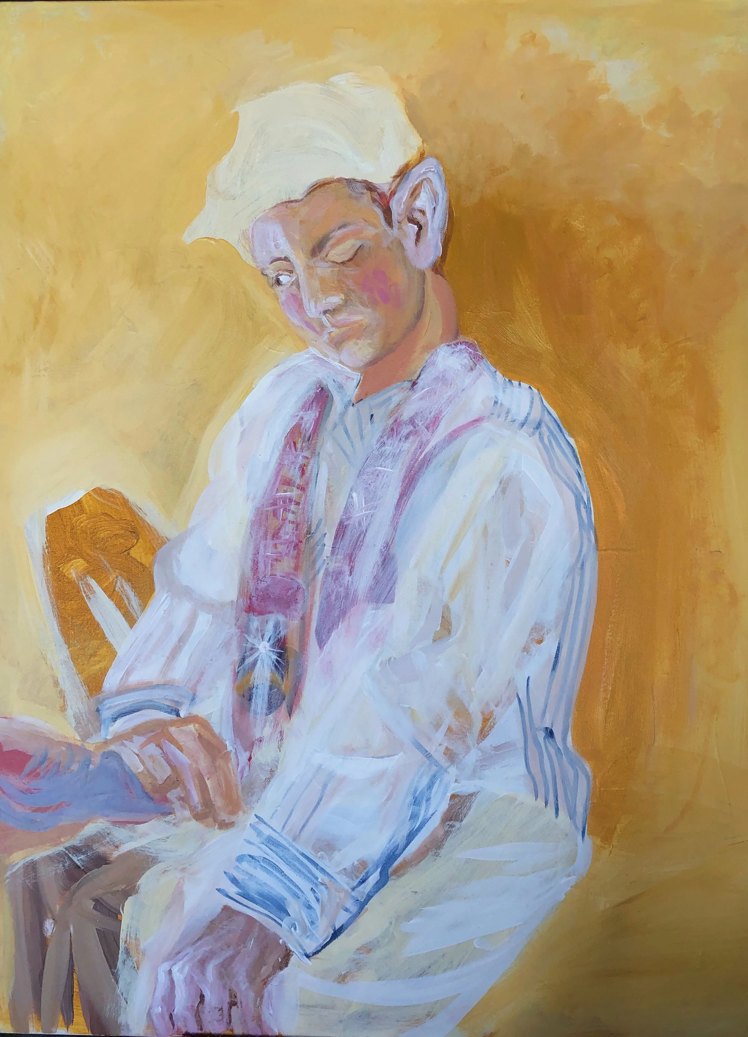 CLOSE YOUR EYES AND I WILL LEAVE YOU: JOCKEY, oil glaze on acrylic grisaille 