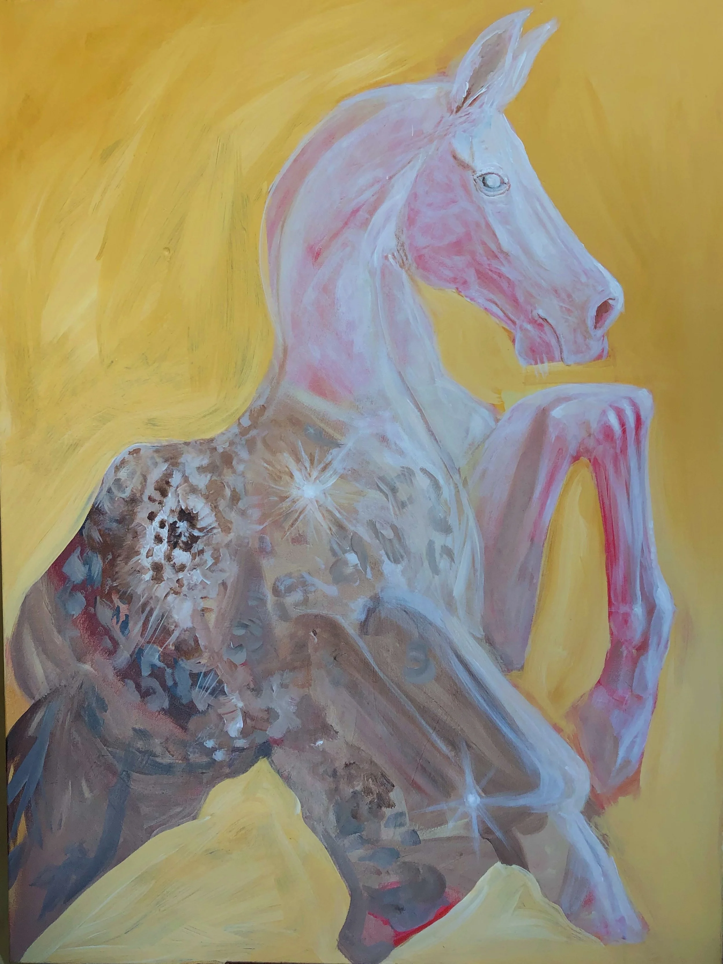 CLOSE YOUR EYES AND I WILL LEAVE YOU: HORSE , oil glaze on acrylic grisaille