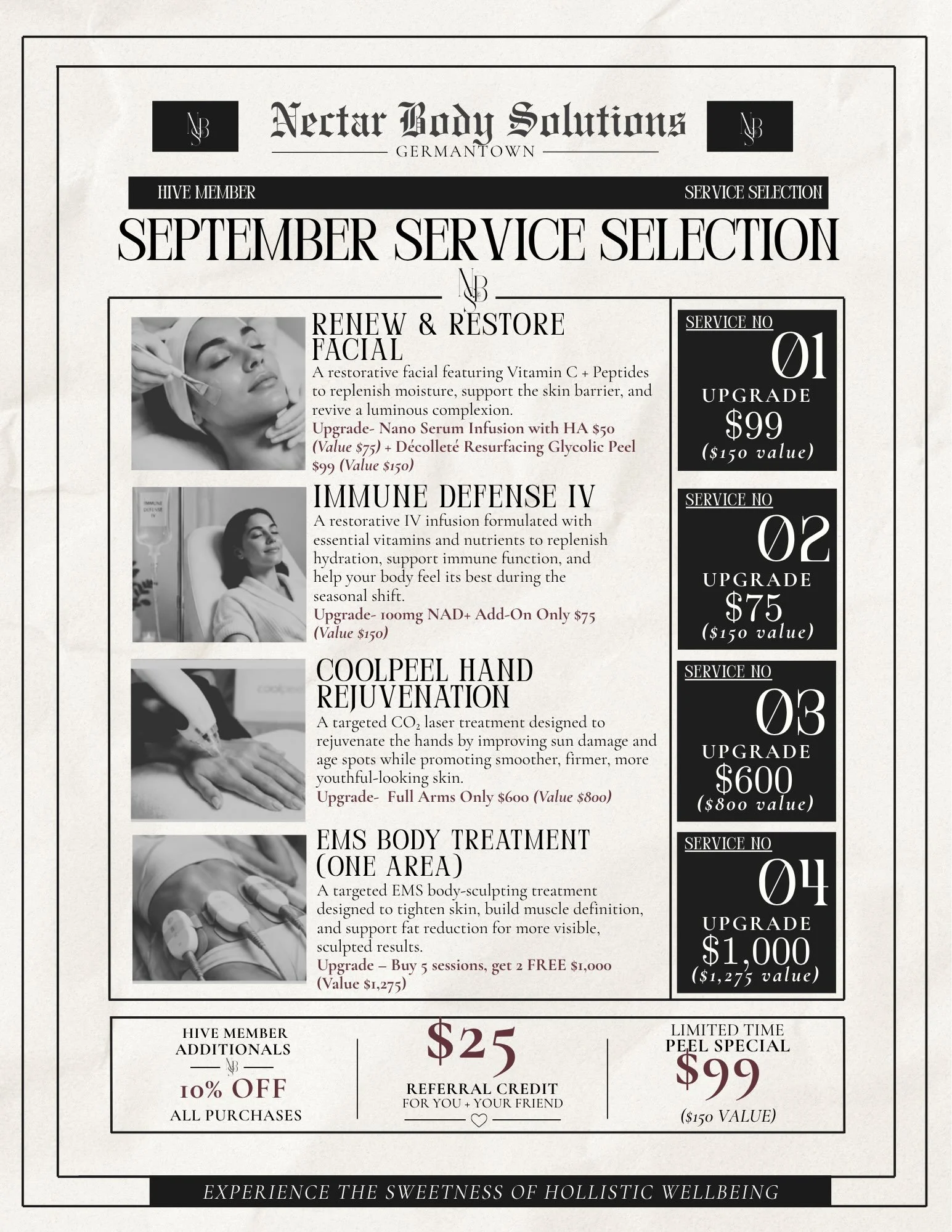 ✨ September Hive Selection is HERE! 🐝

Hive members, it&rsquo;s time to choose your treatment for the month! Your membership, your pick.

Not in the Hive yet? You&rsquo;re missing out on a monthly treatment included in your membership, plus exclusiv