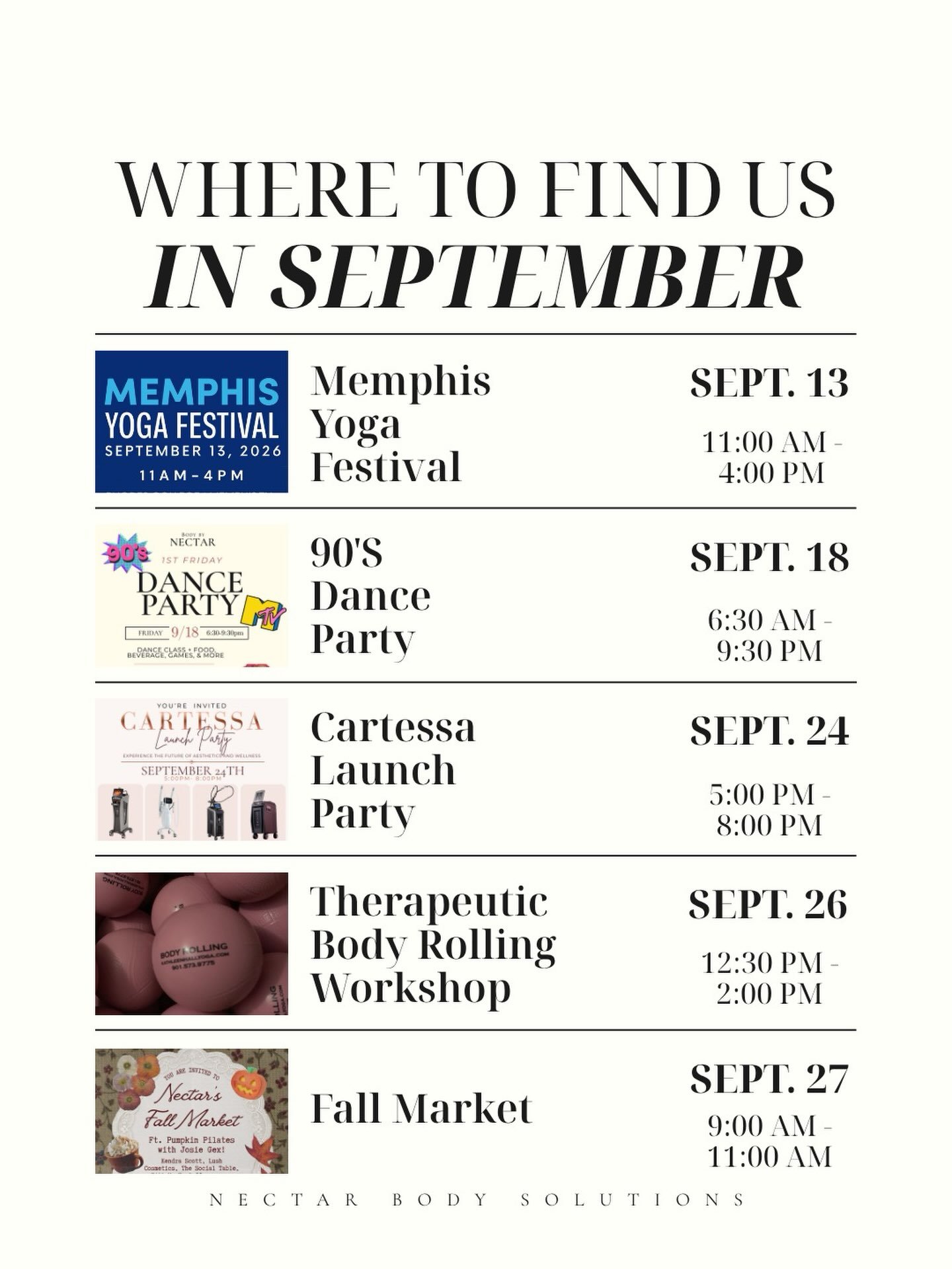 ✨ SEPTEMBER AT NECTAR ✨
We&rsquo;ve got a full month of movement, wellness, community and fun.

There&rsquo;s something for everyone this month &mdash; which one are you coming to? 👀

You can sign up for our events using the link in our bio! 💛 Save