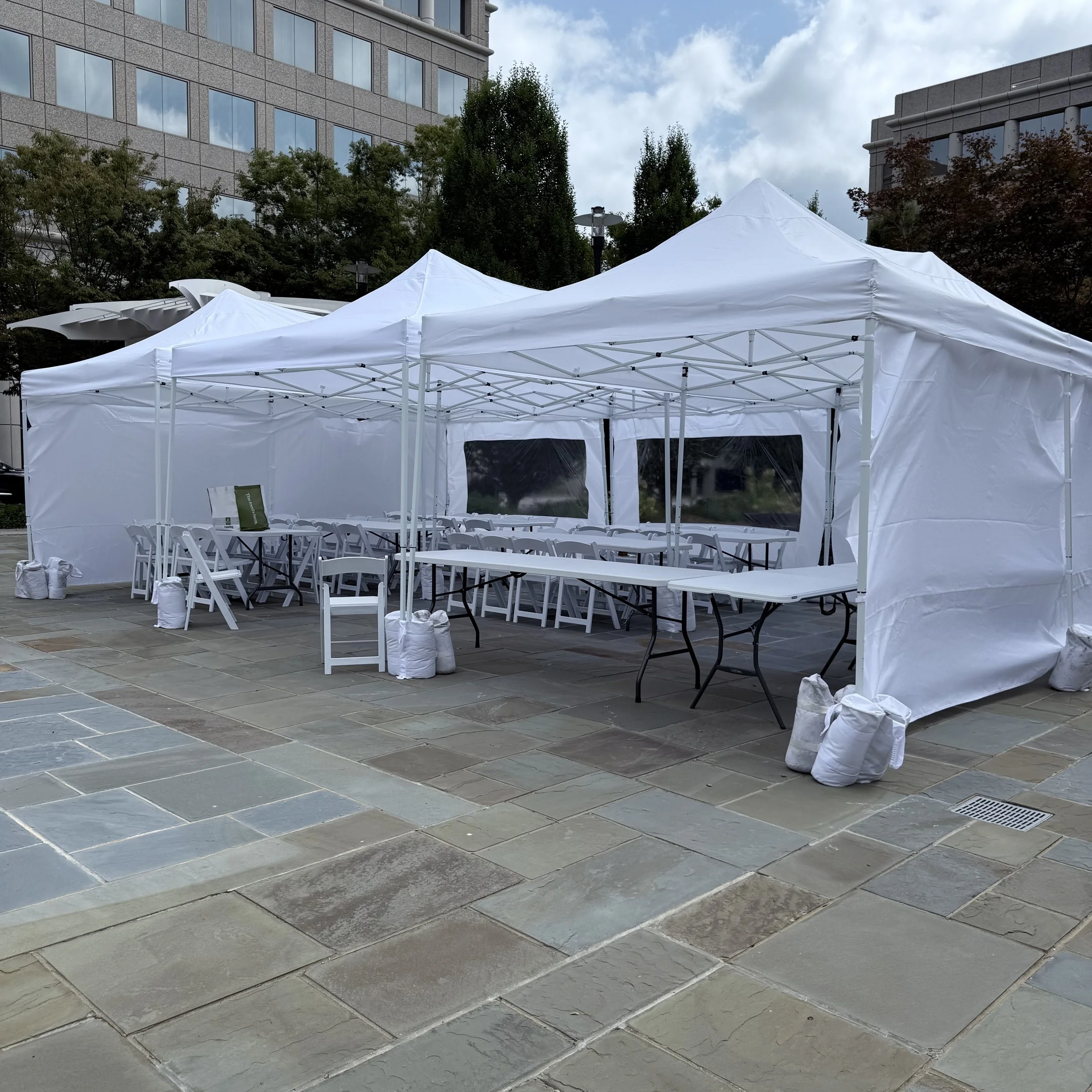 Three 10x20' pop up tents create a 20x30' area