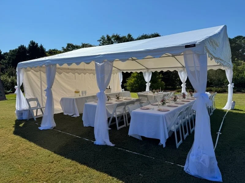 bridal shower tent with sheer curtains