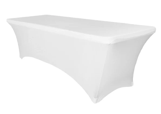Stock photo of white fitted spandex cover for 6-ft table