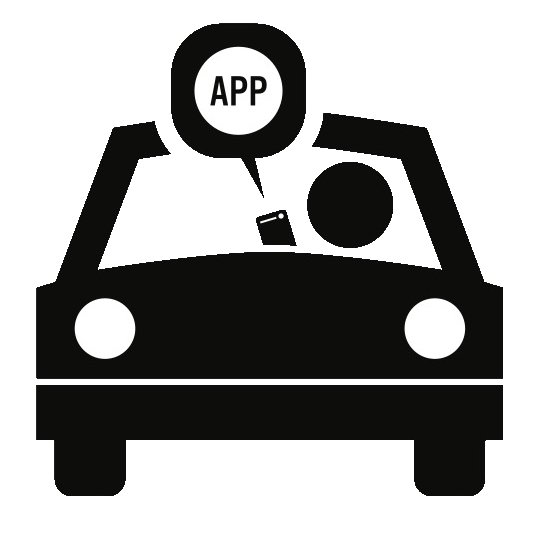 Silhouette illustration of a person in a car using a mobile app.