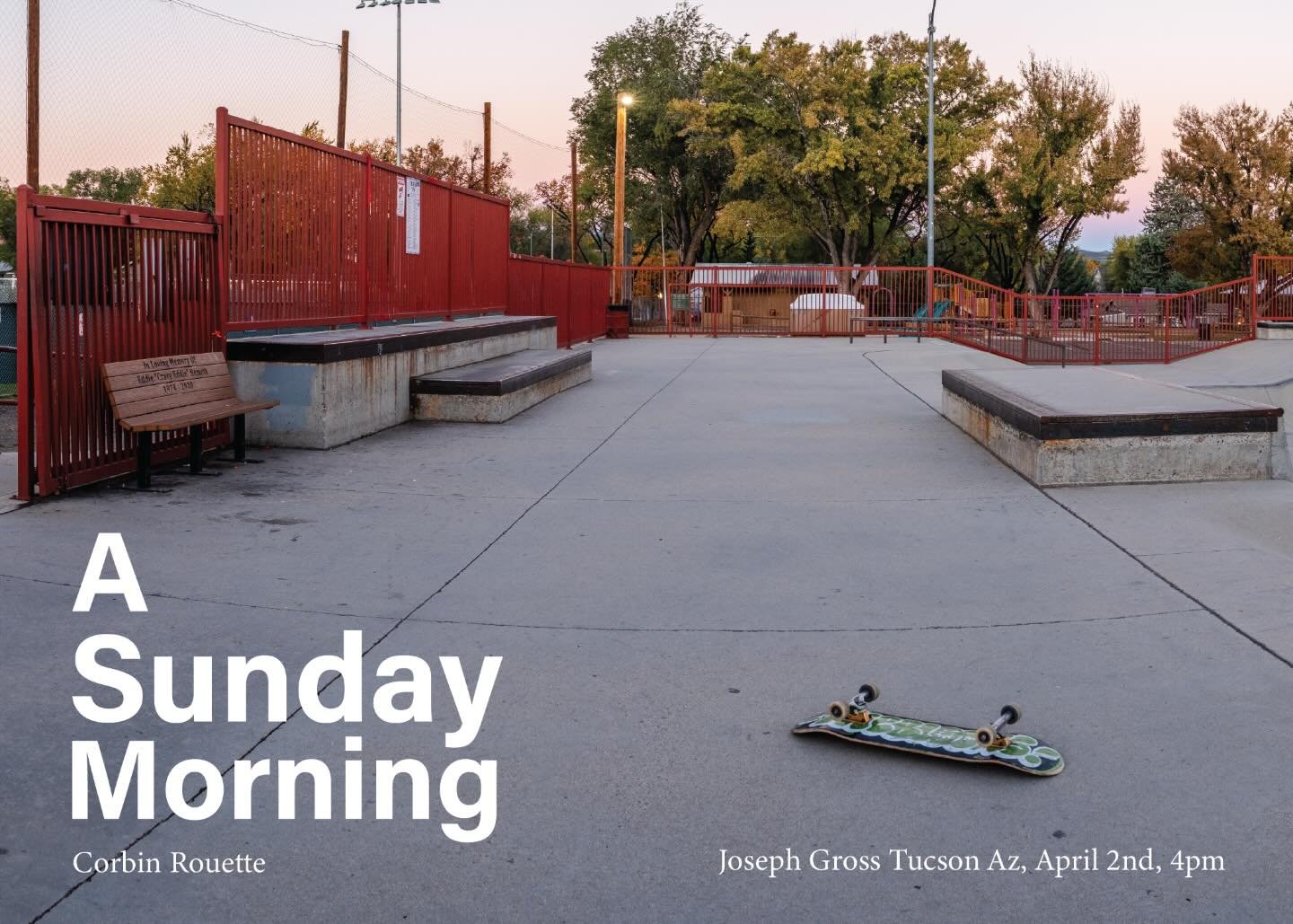 I am excited to announce my next book project, A Sunday Morning. My new book will be highlighting my relationship and connection to place and people within skateboarding and understanding my place within it.

My work will be shown at a group exhibiti
