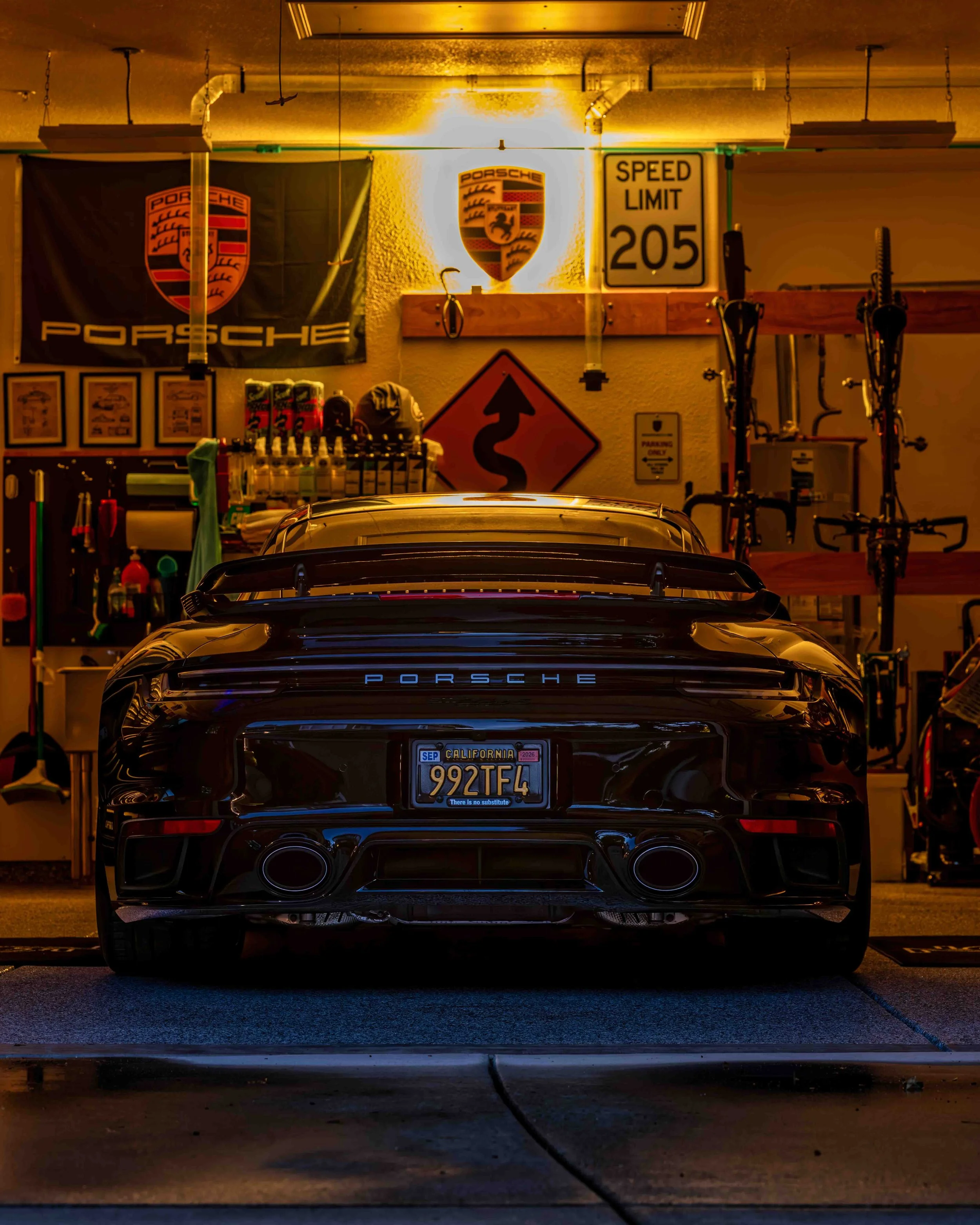 Turbo Florio 4 — Rear view of the 992 Turbo S inside workshop ready for Air|Water 2026. — #TurboFlorio4

