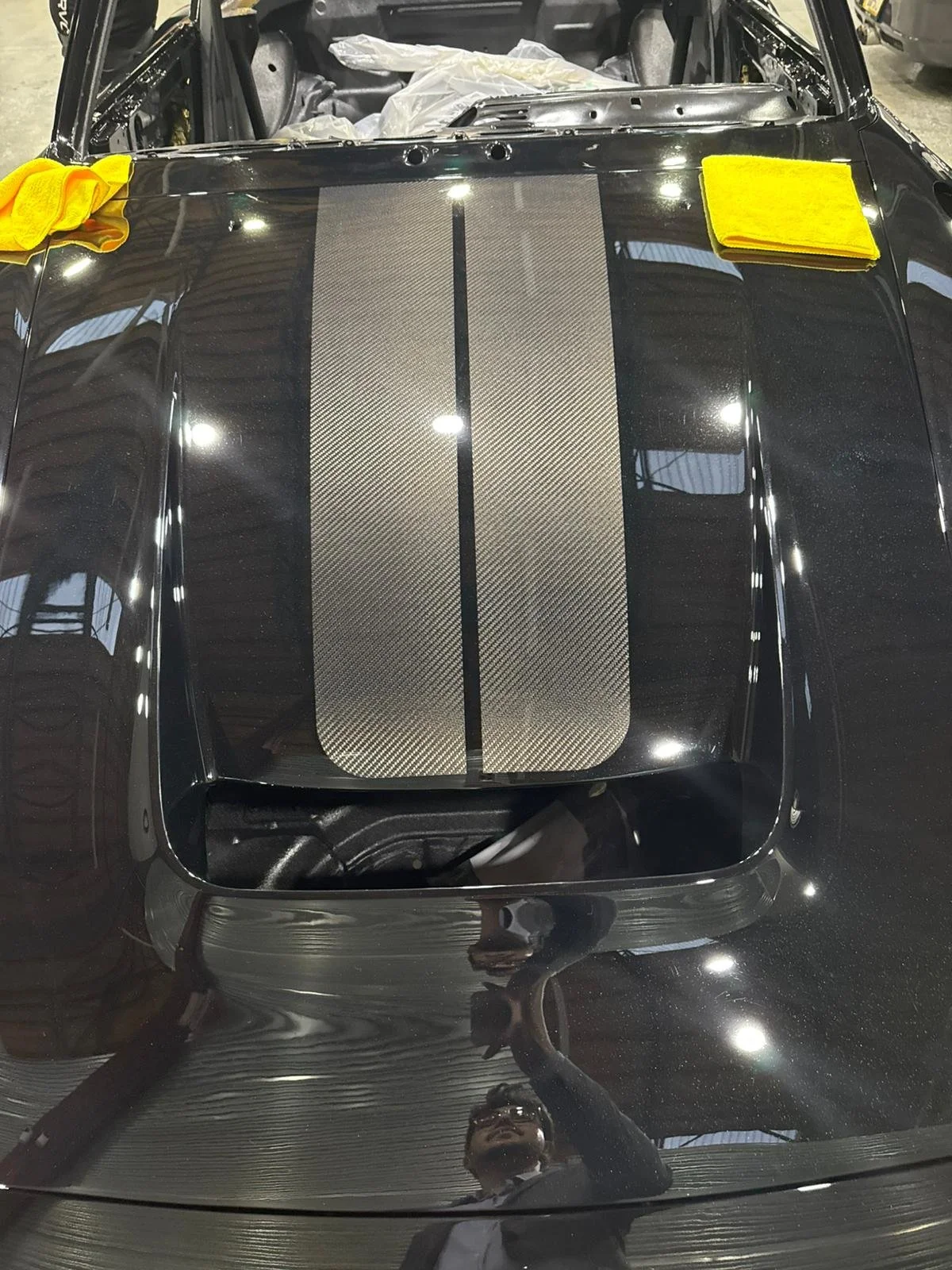 Turbo Florio 5 — Front view of Gunther Werks Turbo (Tornado) hood with exposed carbon fiber stripe. — #TurboFlorio5