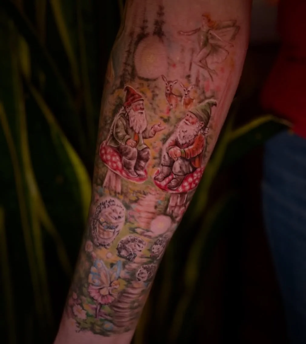 I&rsquo;ve had THE most fun working on this magical sleeve for @lizamary97 ✨🍄🍄&zwj;🟫thanks for the constant trust!! Bottom part healed, top fresh!

Booking July-August 🌈

#colorrealism #colorsurrealism #illinoistattooartist #kankakeetattoo