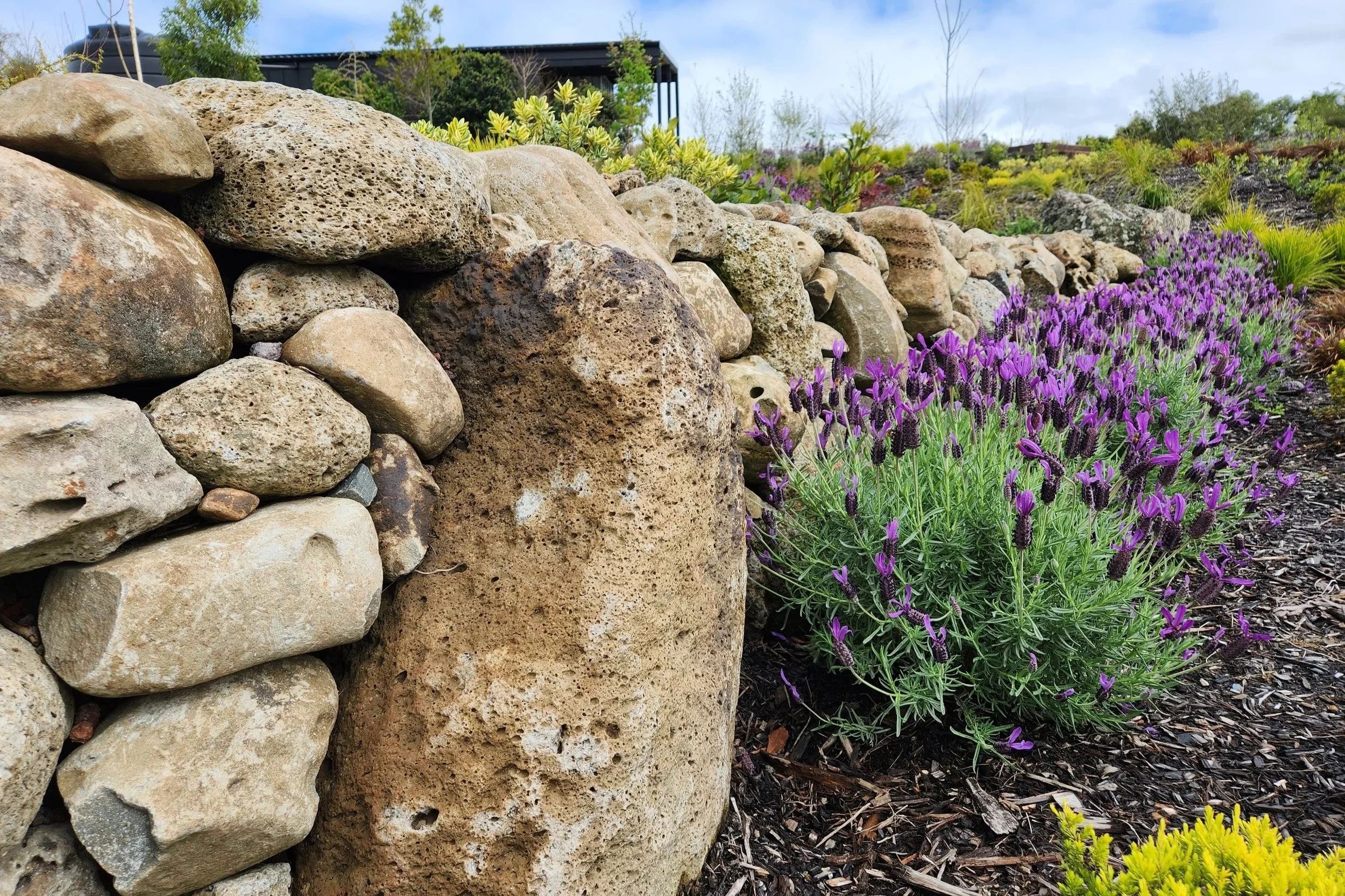 Custom dry stack stone wall in Selwyn Canterbury