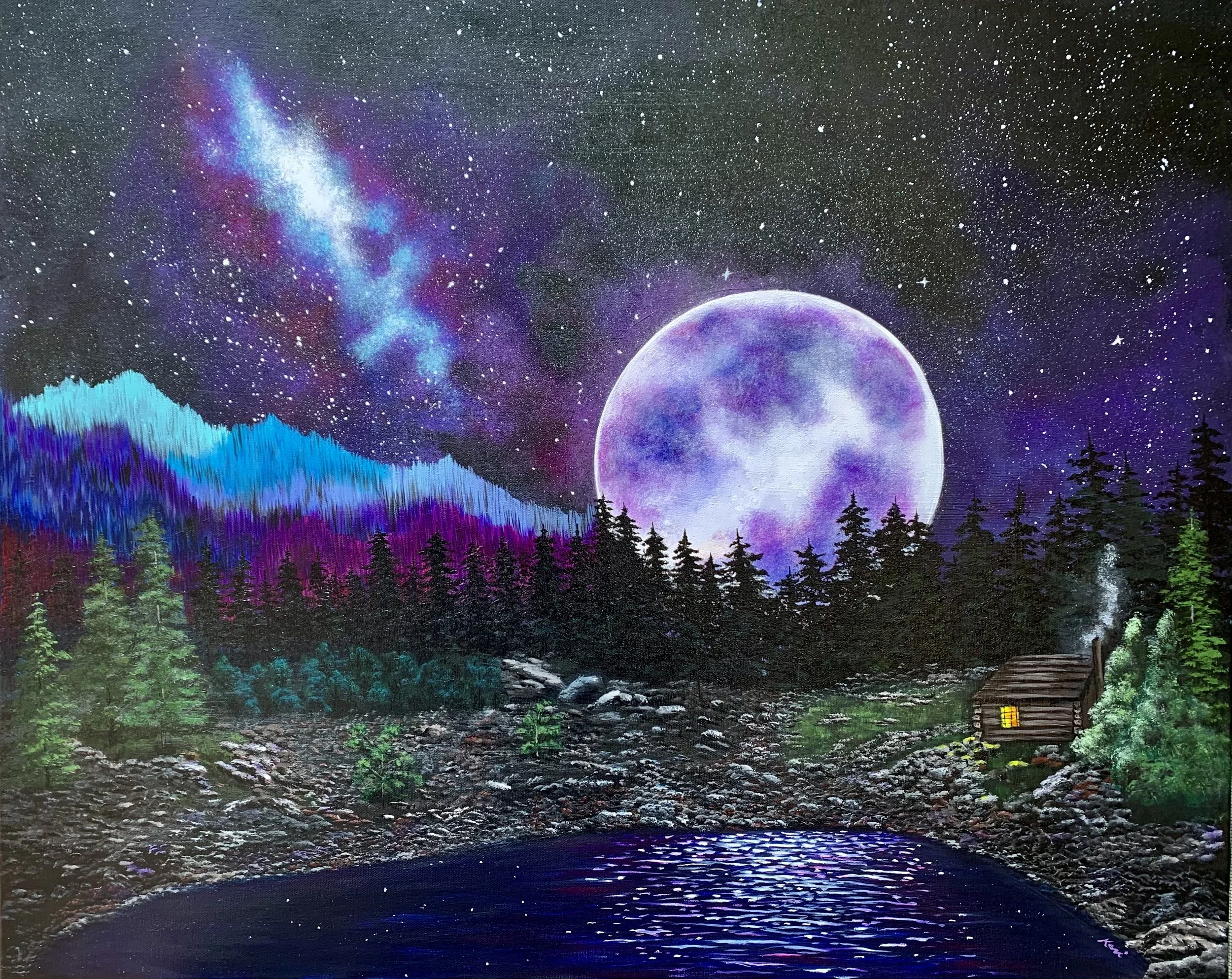 Moonlit Retreat: Cabin by the Lake