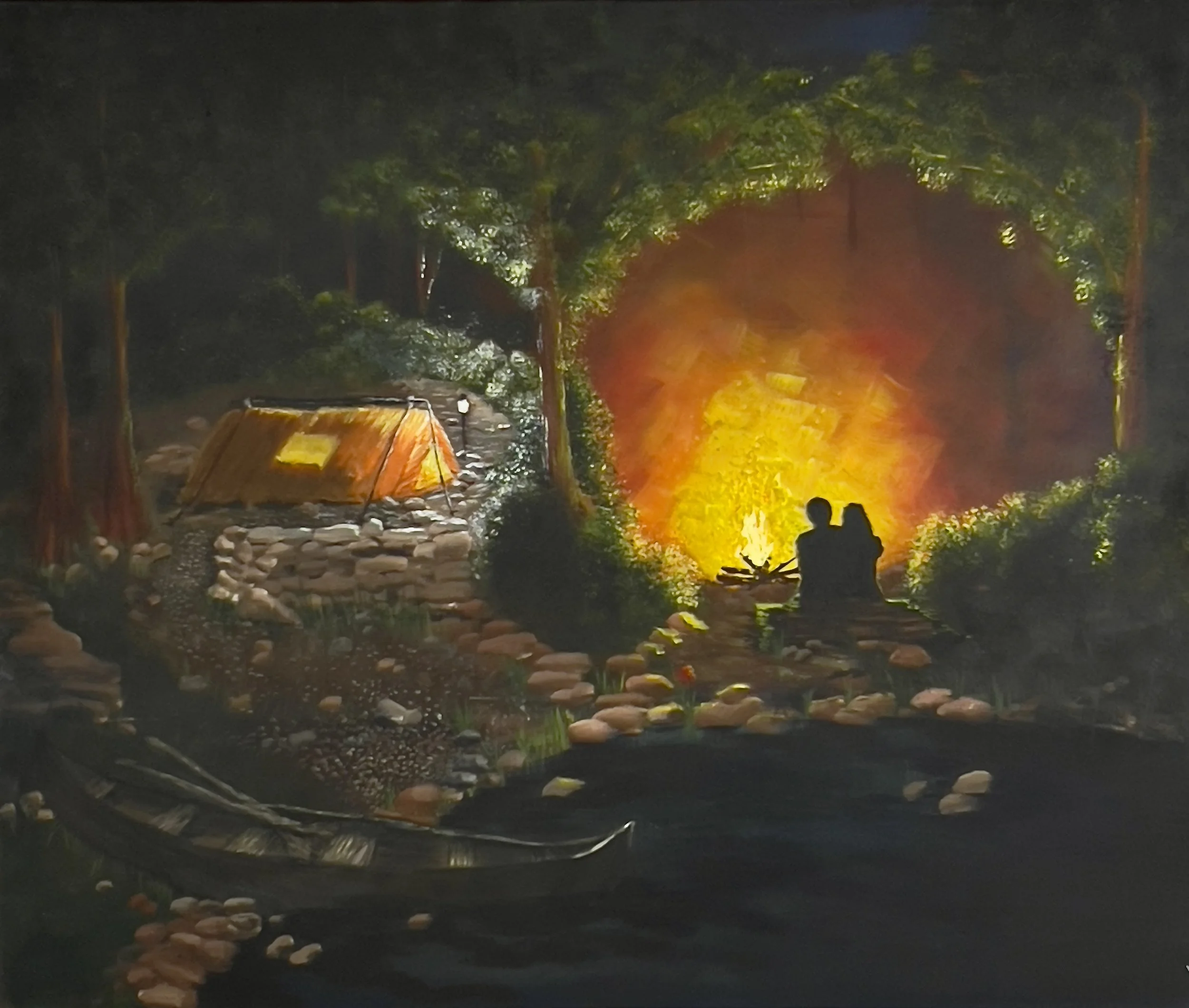 Campfire Couple Acrylic Painting