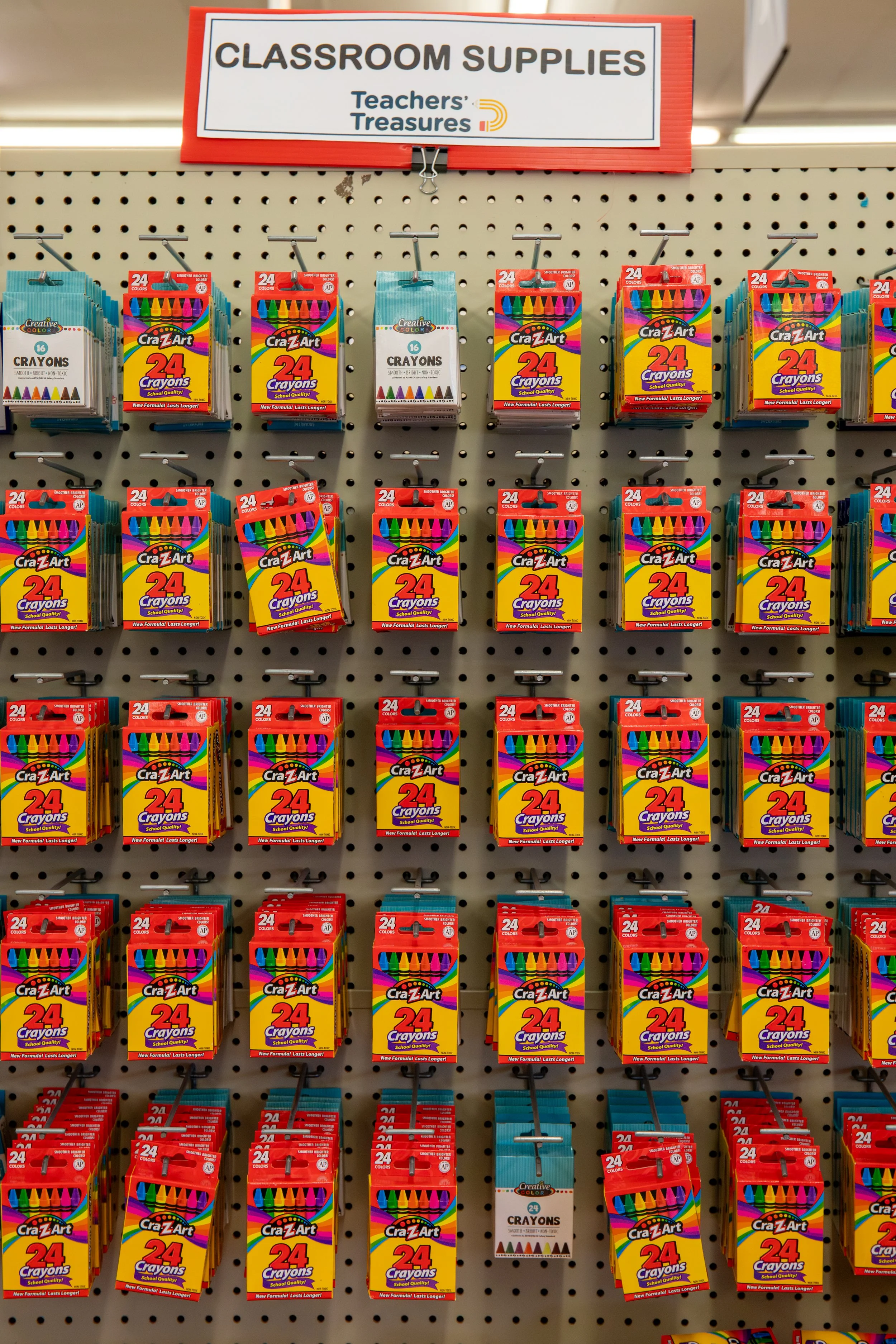 Store display of crayons inside of Teachers' Treasures